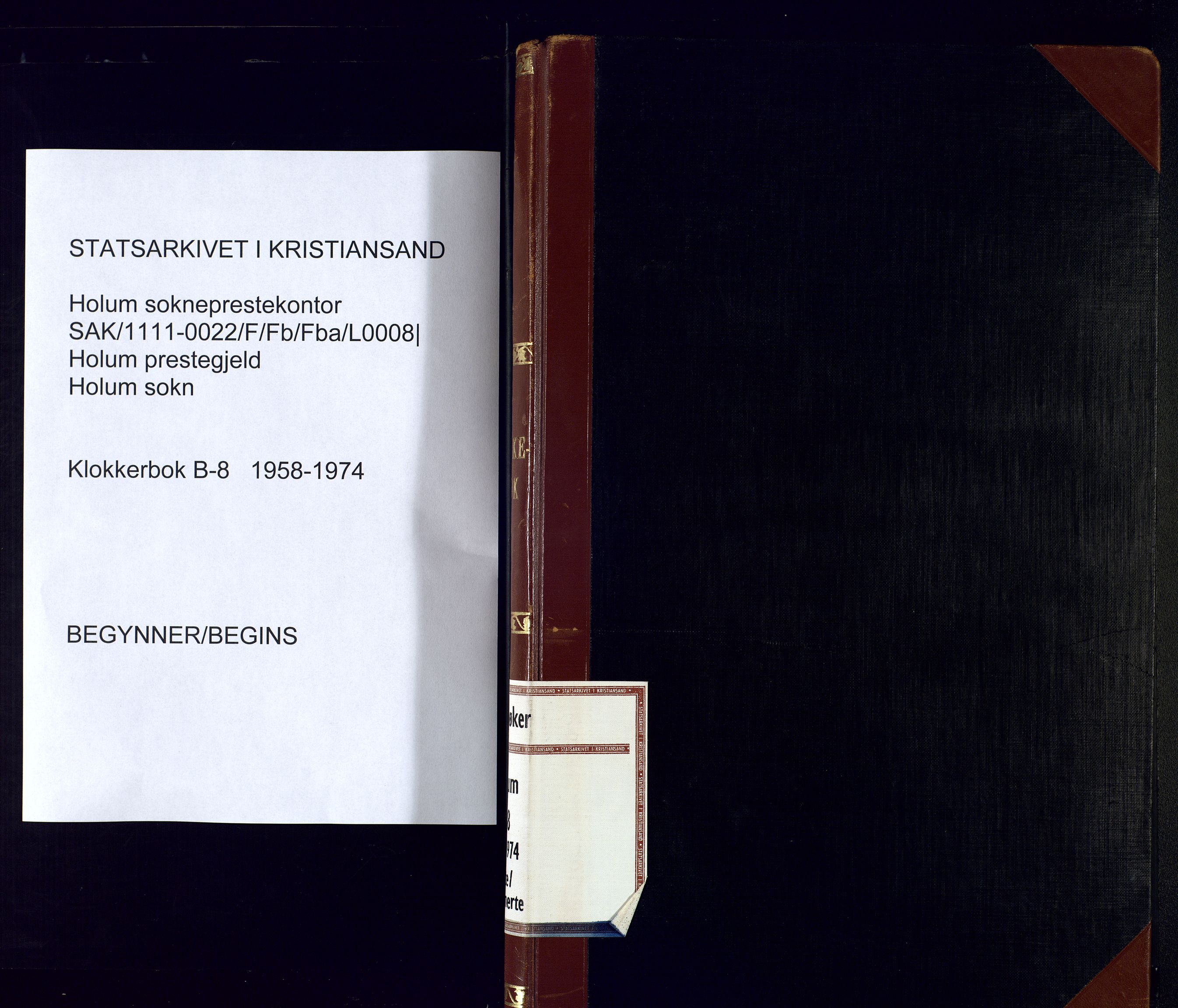 Holum sokneprestkontor, SAK/1111-0022/F/Fb/Fba/L0008: Parish register (copy) no. B-8, 1958-1974