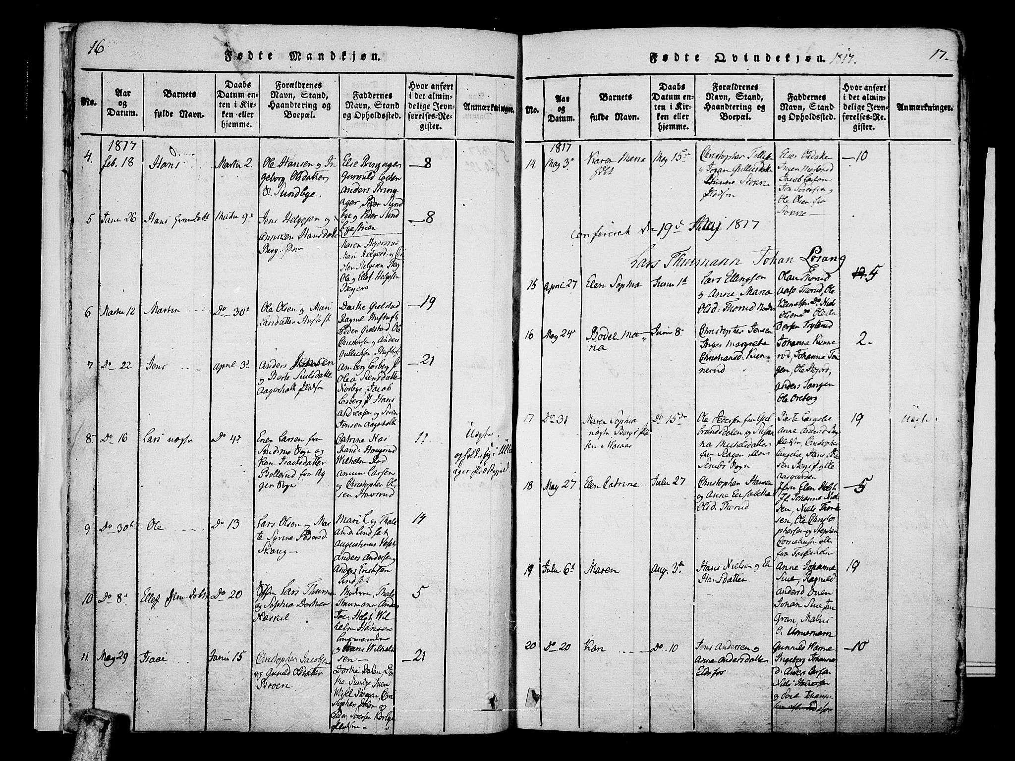 Hof kirkebøker, AV/SAKO-A-64/F/Fa/L0004: Parish register (official) no. I 4, 1814-1843, p. 16-17