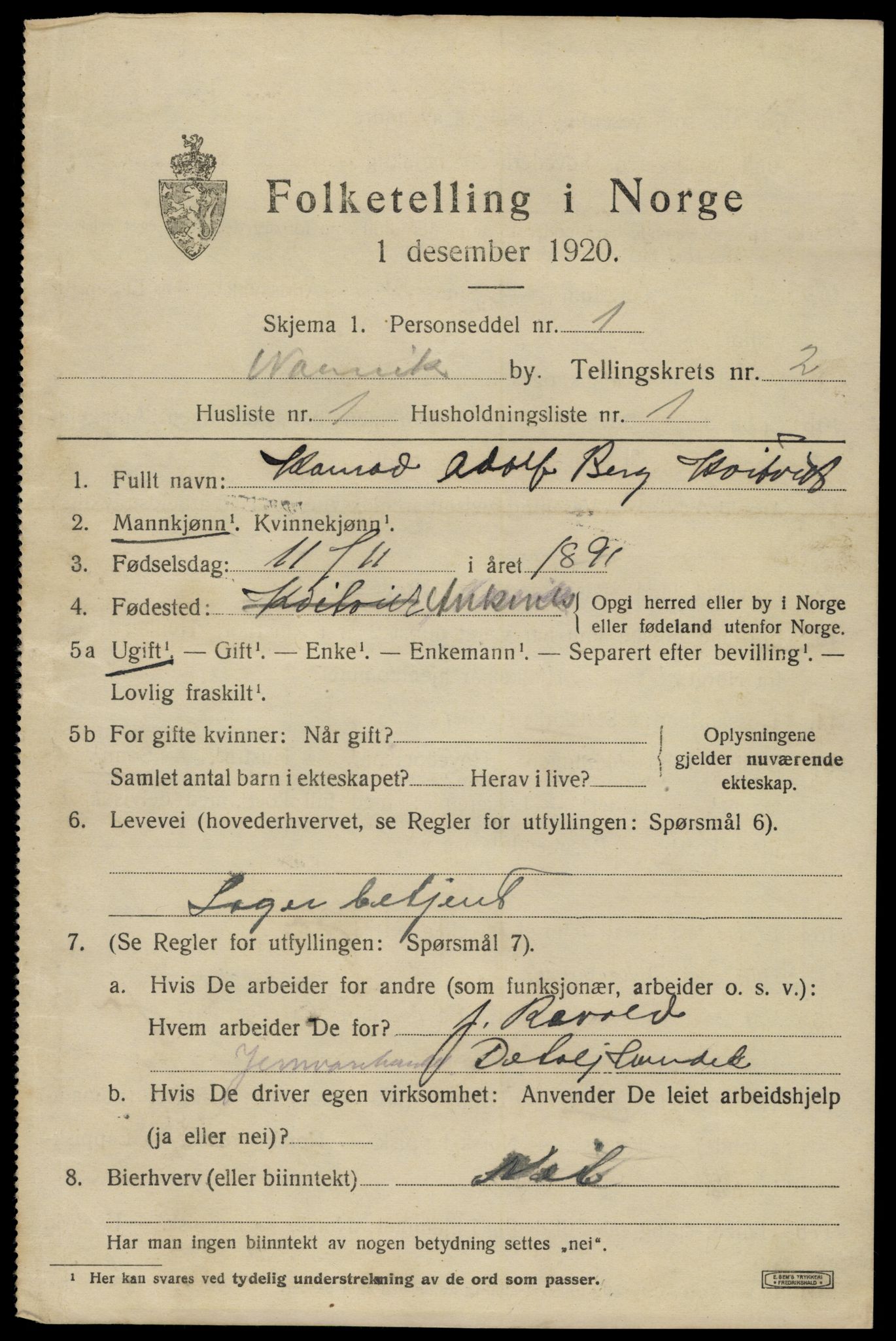 SAT, 1920 census for Narvik, 1920, p. 8024