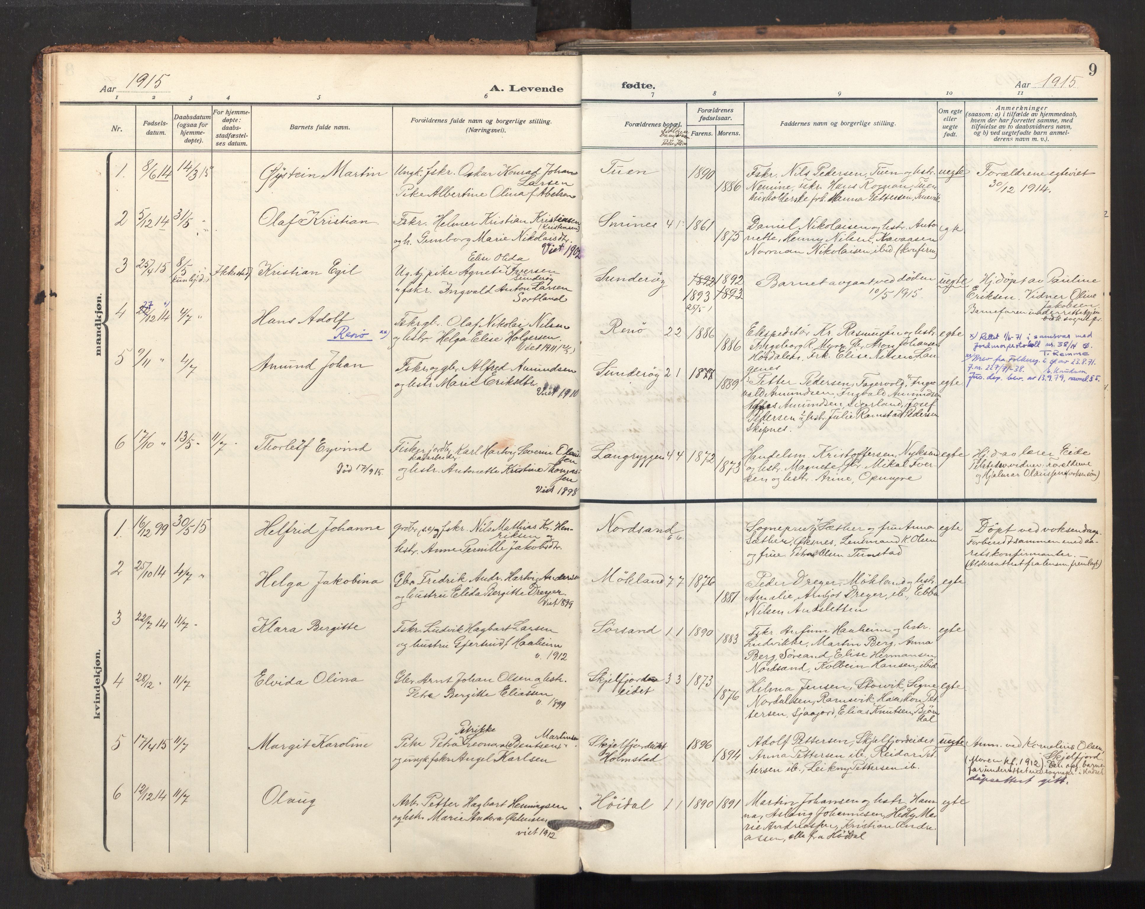 Ministerialprotokoller, klokkerbøker og fødselsregistre - Nordland, SAT/A-1459/893/L1343: Parish register (official) no. 893A15, 1914-1928, p. 9