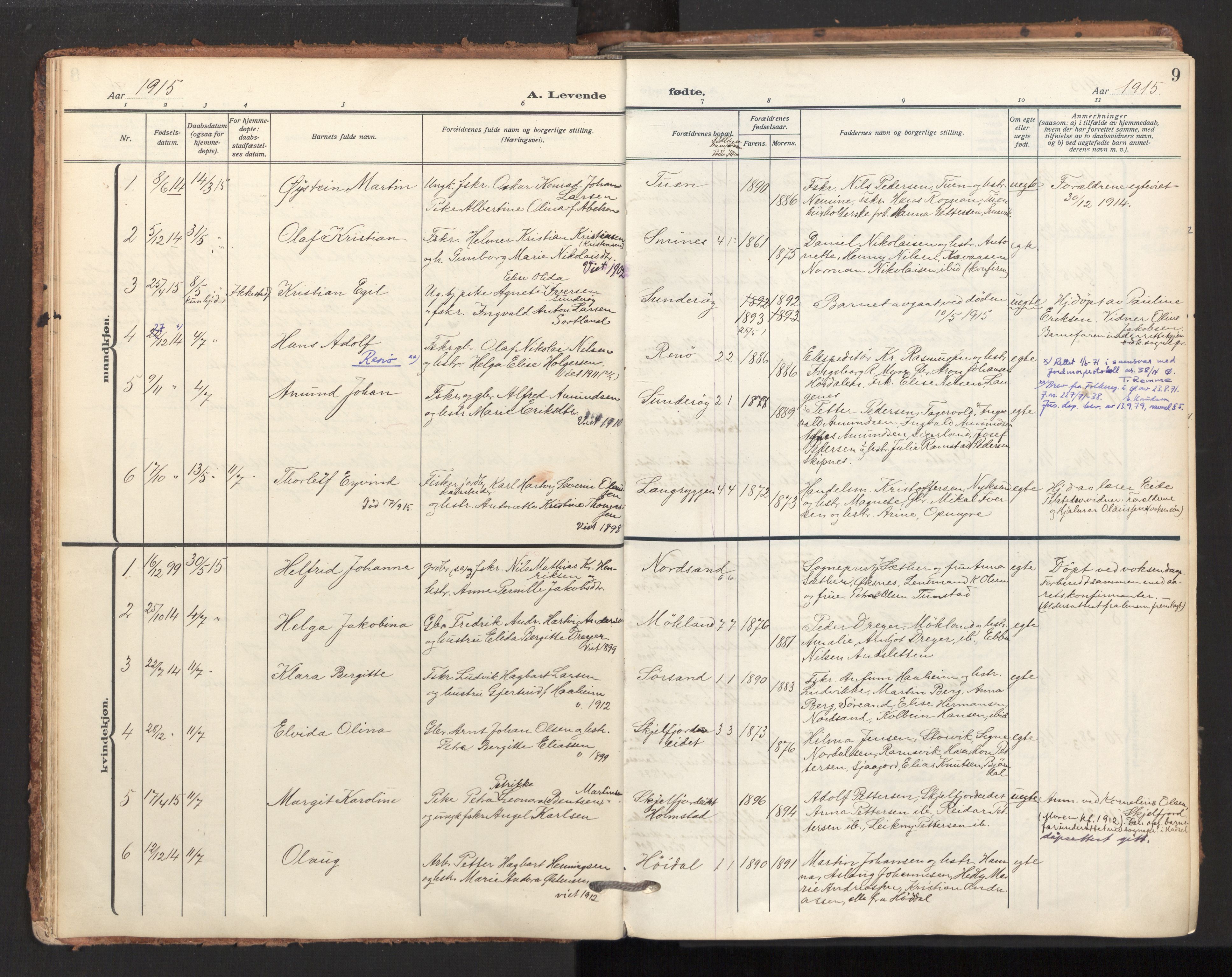 Ministerialprotokoller, klokkerbøker og fødselsregistre - Nordland, AV/SAT-A-1459/893/L1343: Parish register (official) no. 893A15, 1914-1928, p. 9