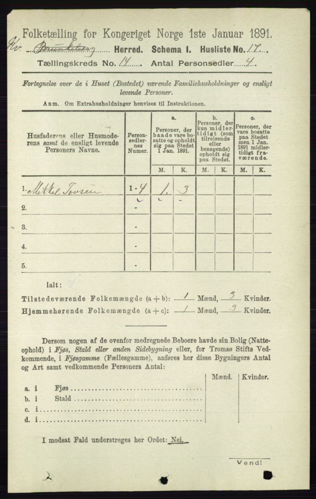 RA, 1891 census for 0829 Kviteseid, 1891, p. 3332