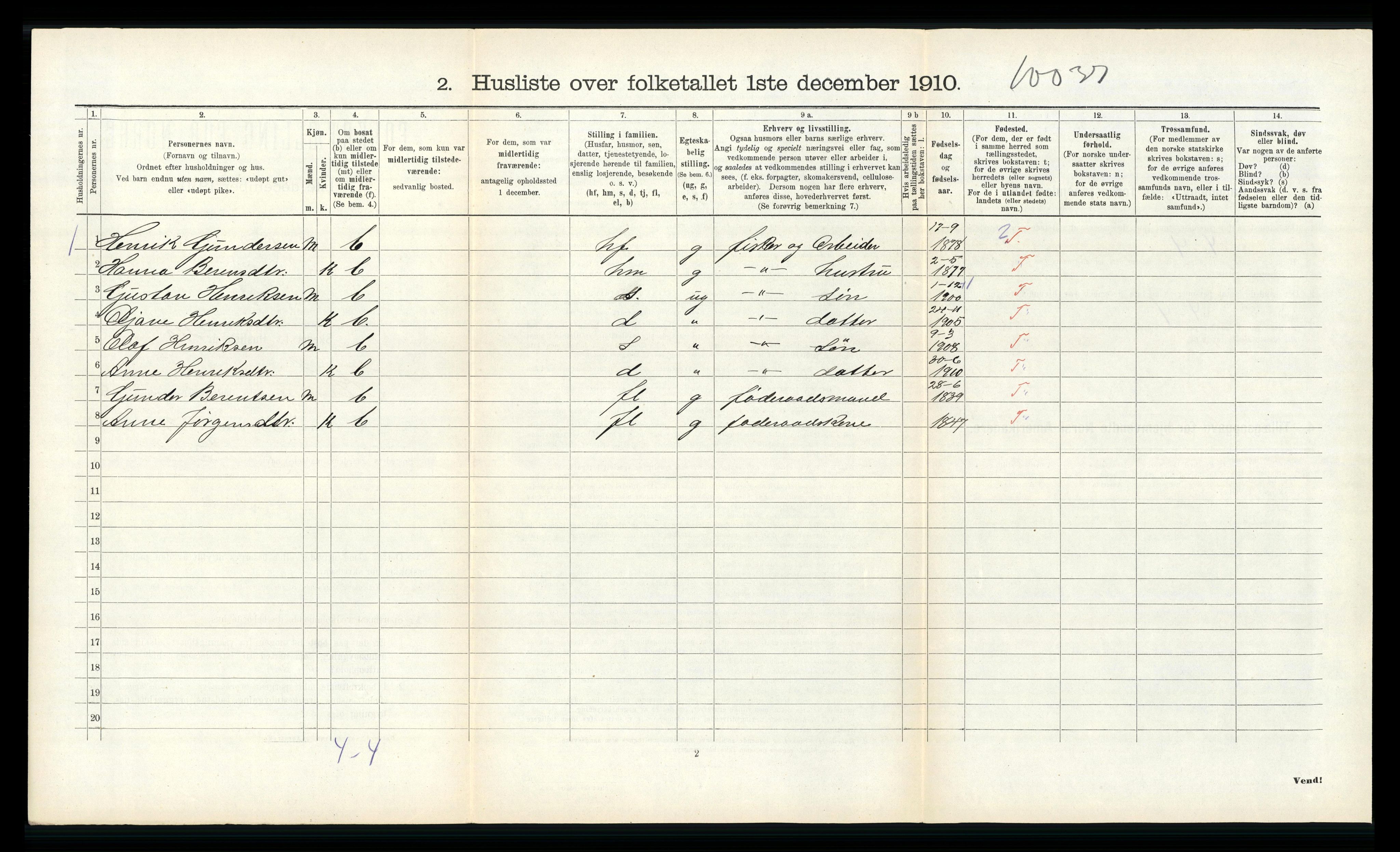 RA, 1910 census for Kinn, 1910, p. 595