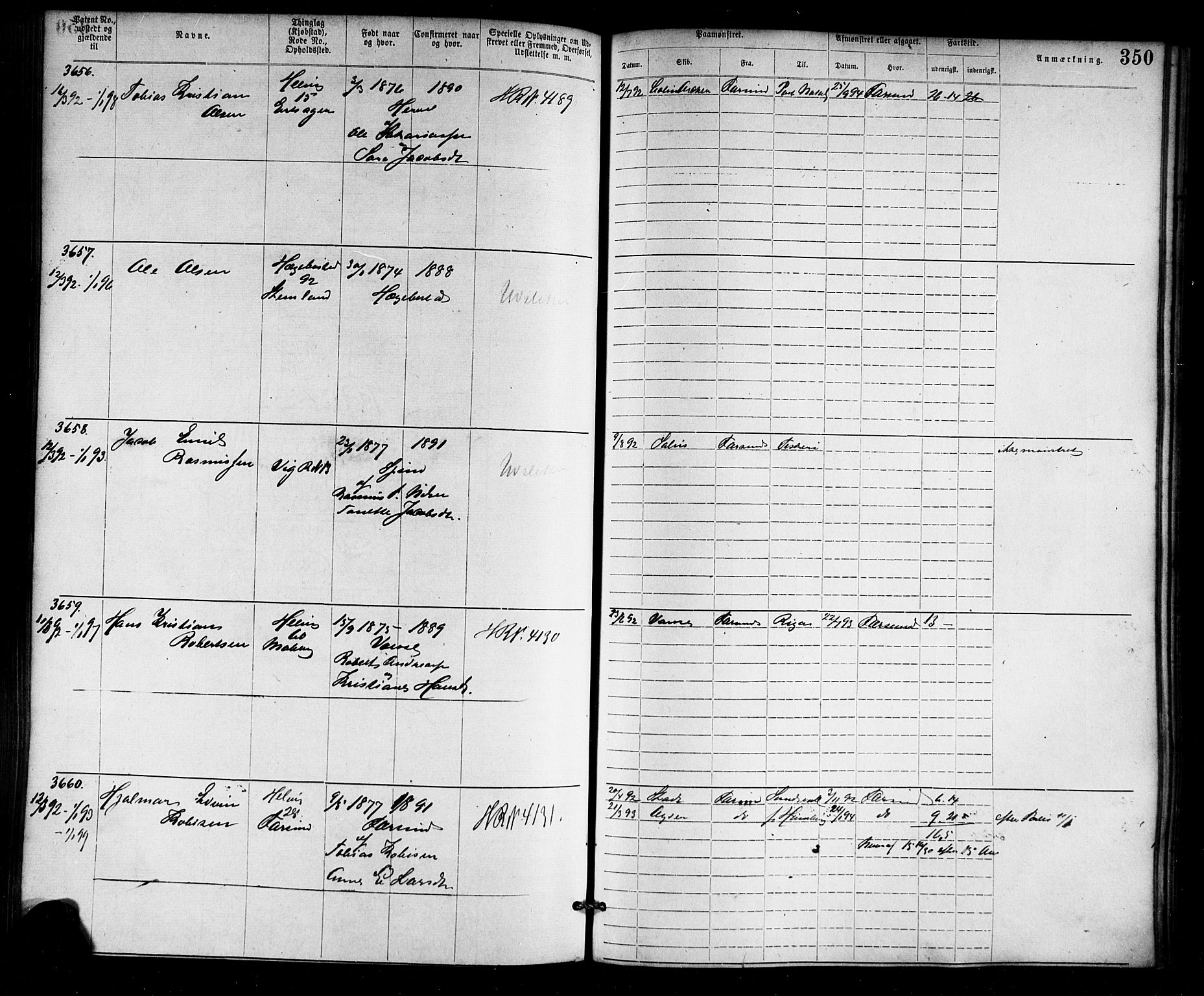 Farsund mønstringskrets, SAK/2031-0017/F/Fa/L0006: Annotasjonsrulle nr 1911-3805 med register, Z-3, 1877-1894, p. 387
