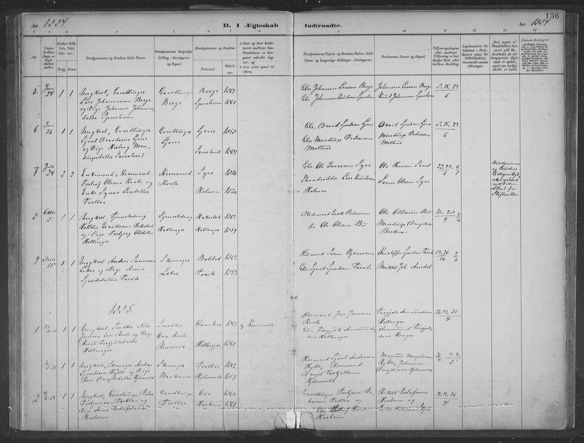 Ulvik sokneprestembete, SAB/A-78801/H/Hab: Parish register (copy) no. A 3, 1883-1908, p. 136
