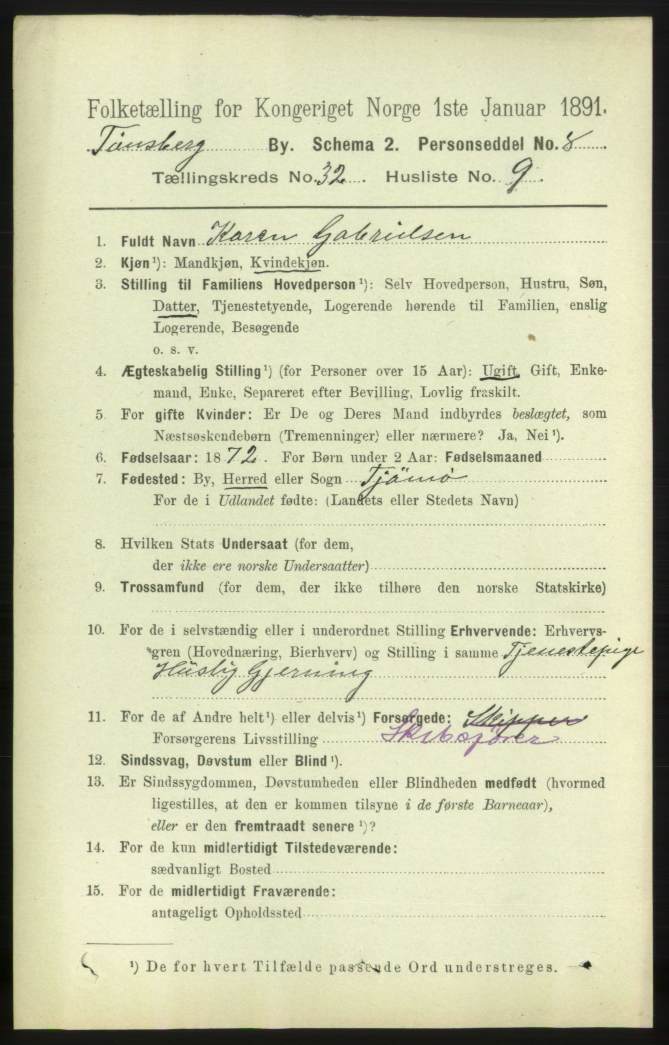 RA, 1891 census for 0705 Tønsberg, 1891, p. 7576