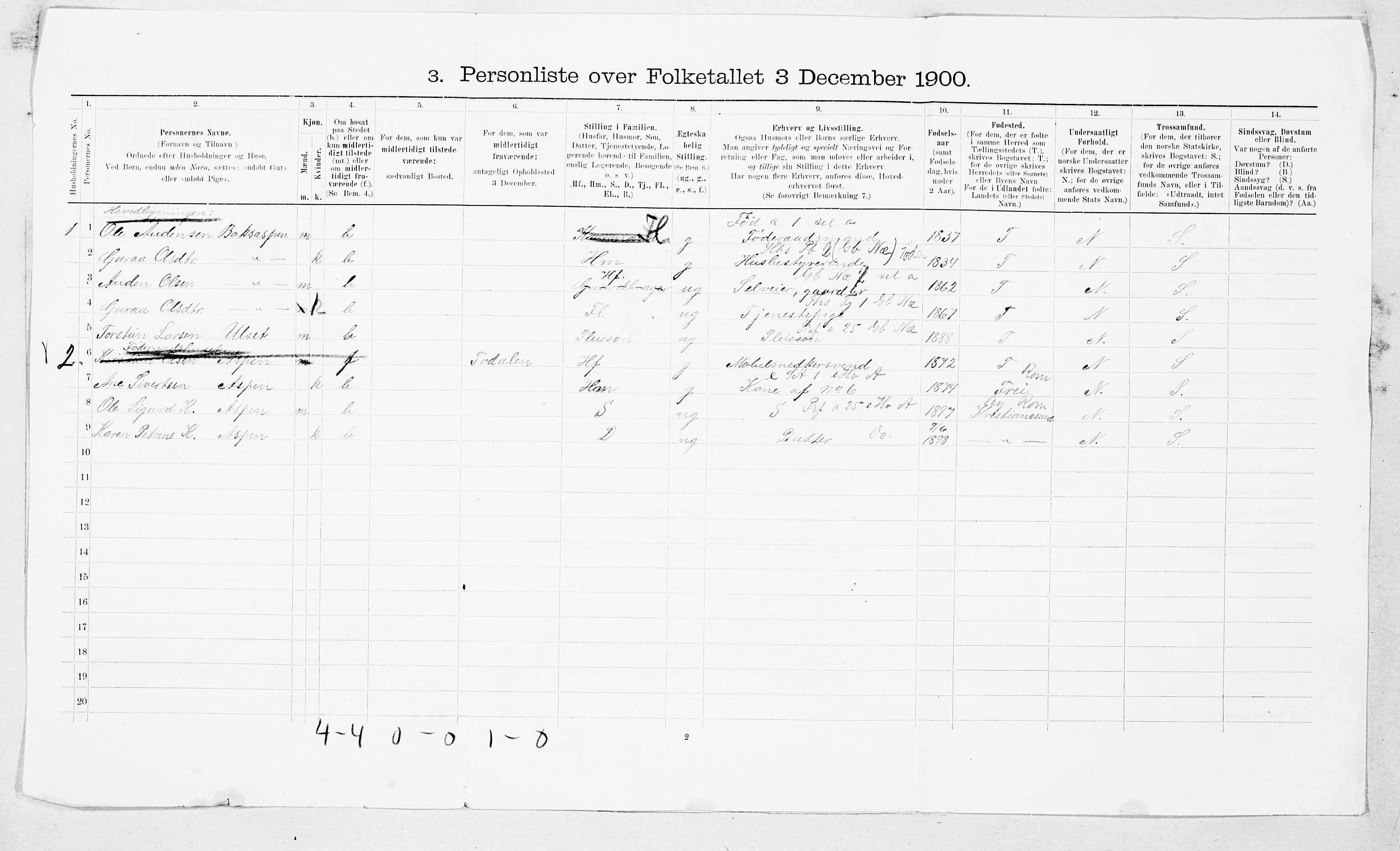 SAT, 1900 census for Straumsnes, 1900, p. 15