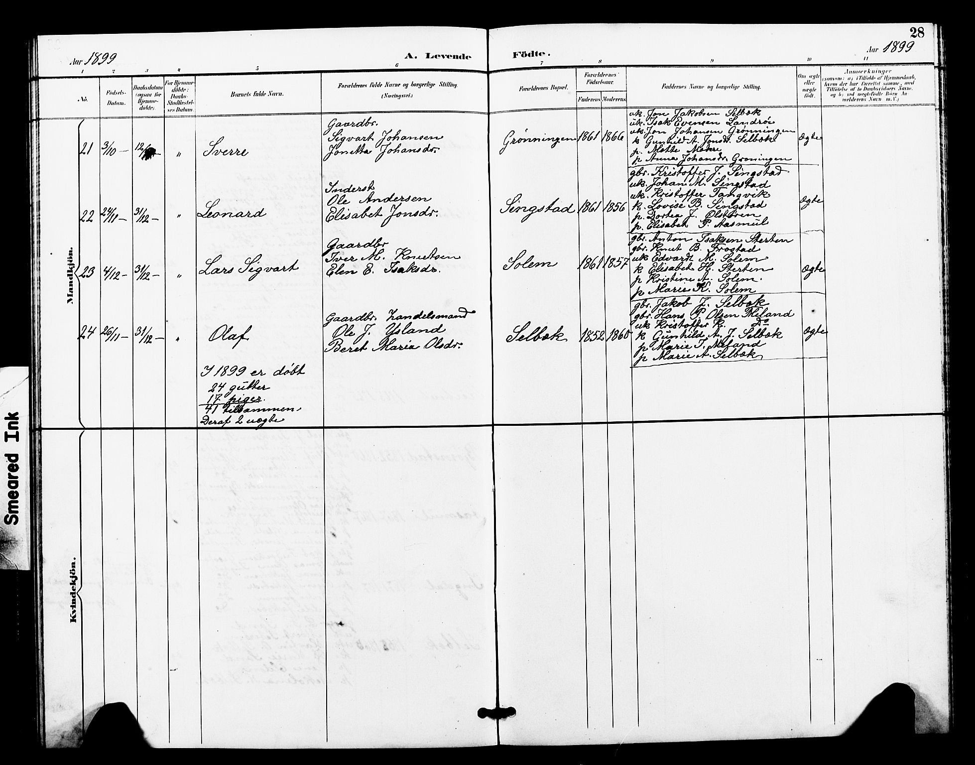 Ministerialprotokoller, klokkerbøker og fødselsregistre - Sør-Trøndelag, AV/SAT-A-1456/663/L0762: Parish register (copy) no. 663C02, 1894-1899, p. 28