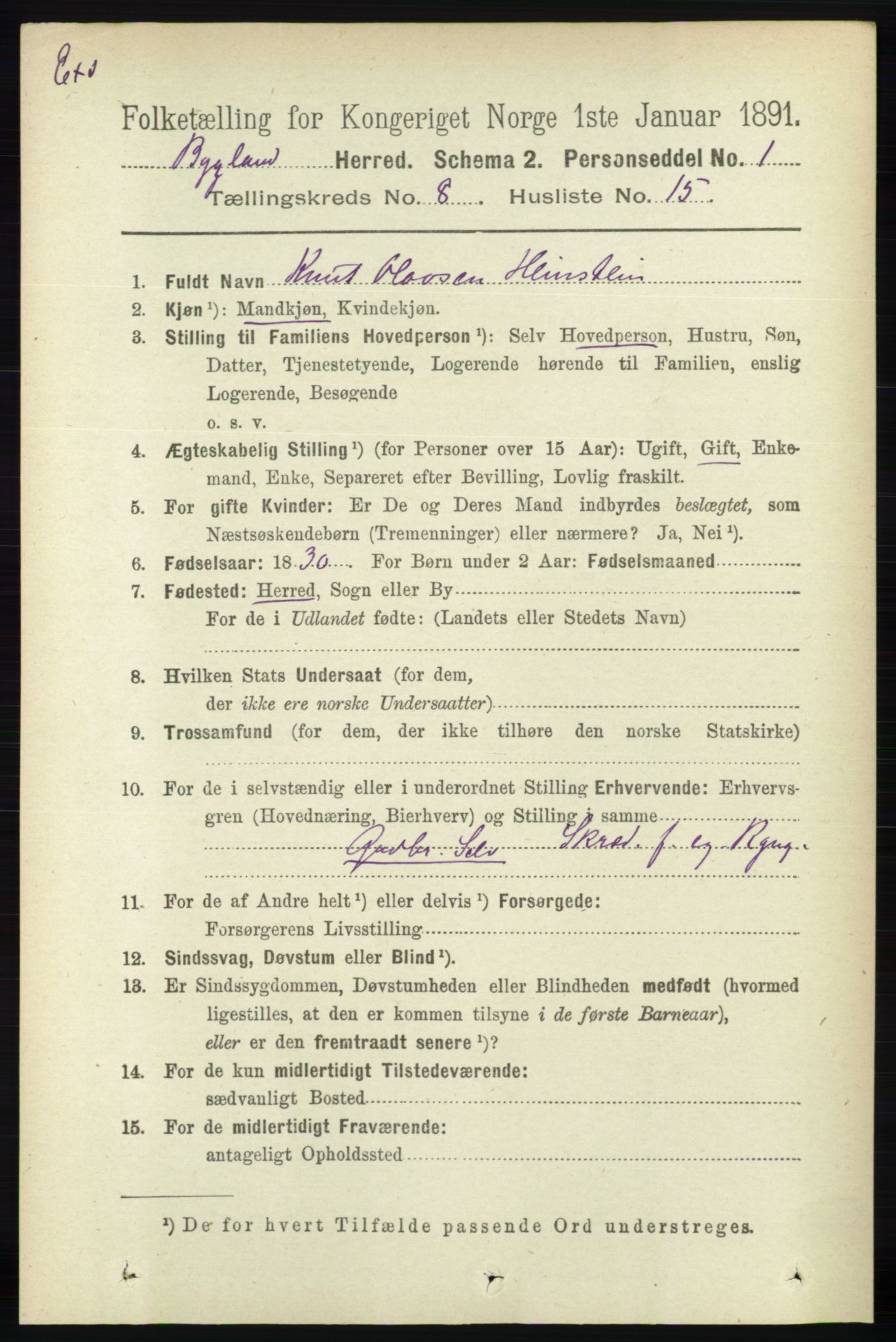 RA, Census 1891 for Nedenes amt: Gjenparter av personsedler for beslektede ektefeller, menn, 1891, p. 1035