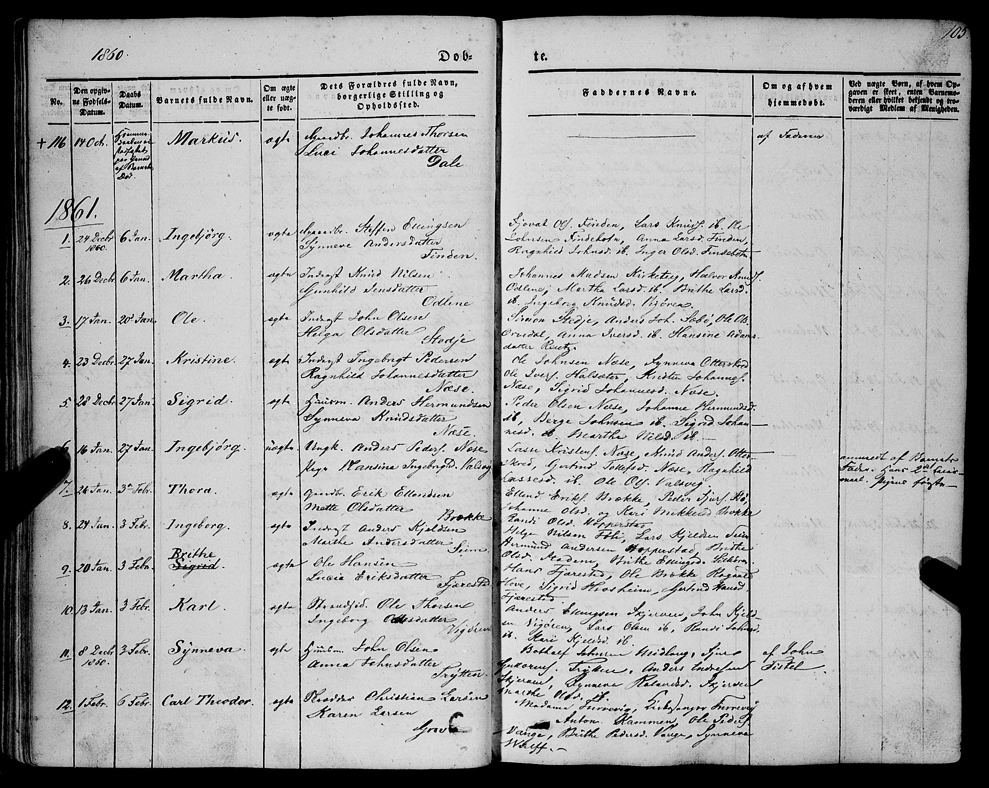 Vik sokneprestembete, AV/SAB-A-81501/H/Haa/Haaa/L0008: Parish register (official) no. A 8, 1846-1865, p. 105