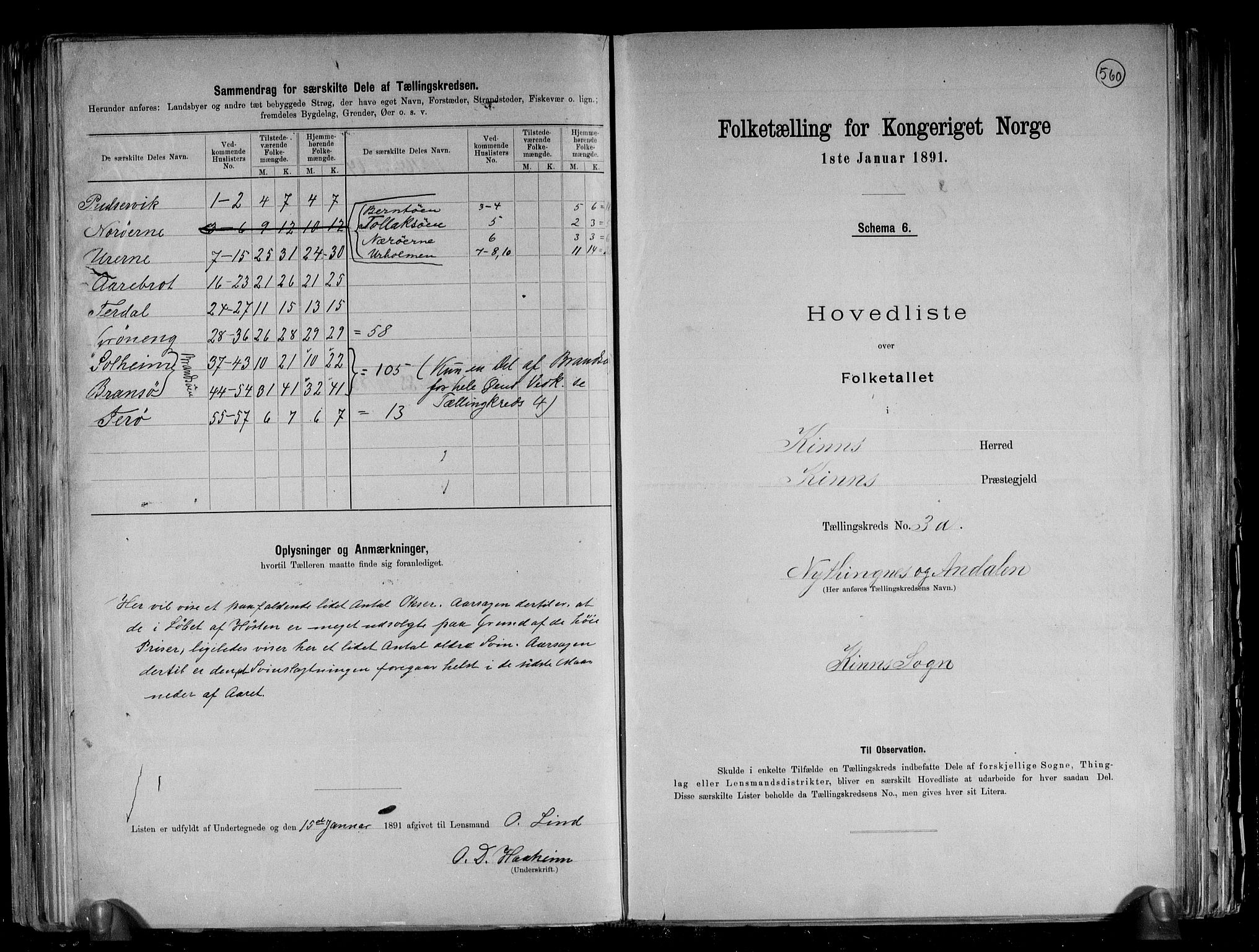 RA, 1891 census for 1437 Kinn, 1891, p. 8