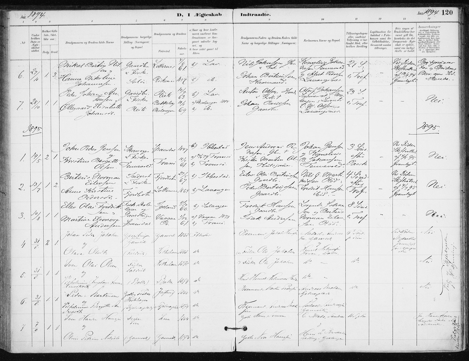 Salangen sokneprestembete, SATØ/S-1324/H/Ha/L0001kirke: Parish register (official) no. 1, 1893-1911, p. 120
