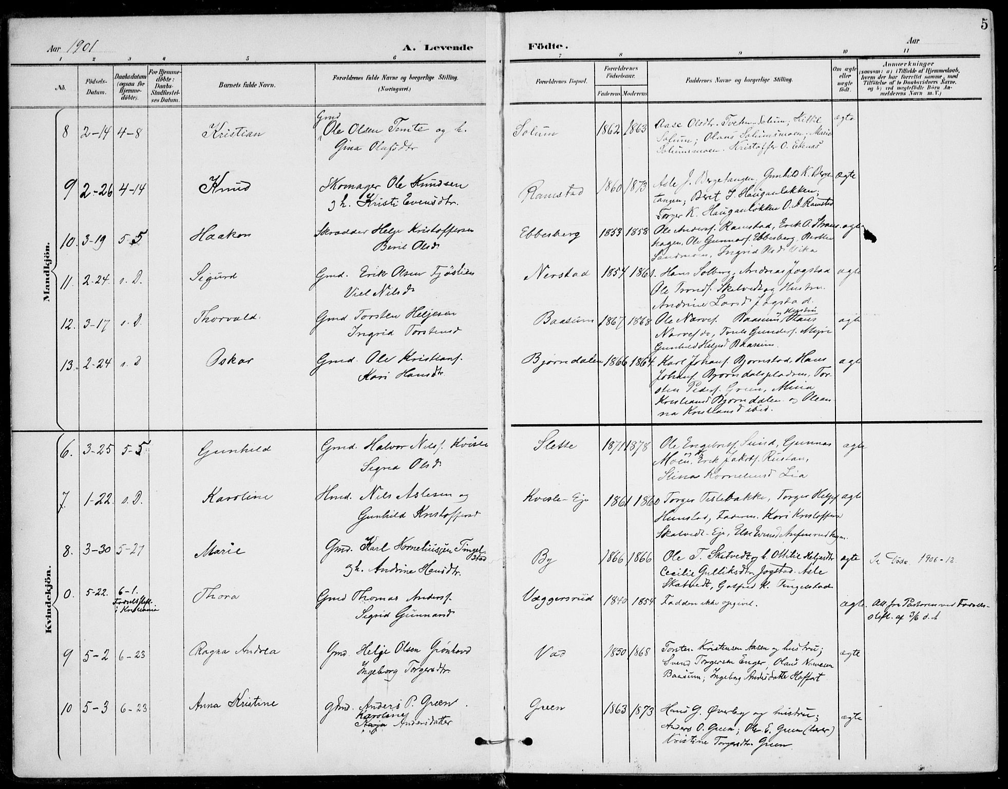 Sigdal kirkebøker, SAKO/A-245/F/Fb/L0002: Parish register (official) no. II 2, 1901-1914, p. 5