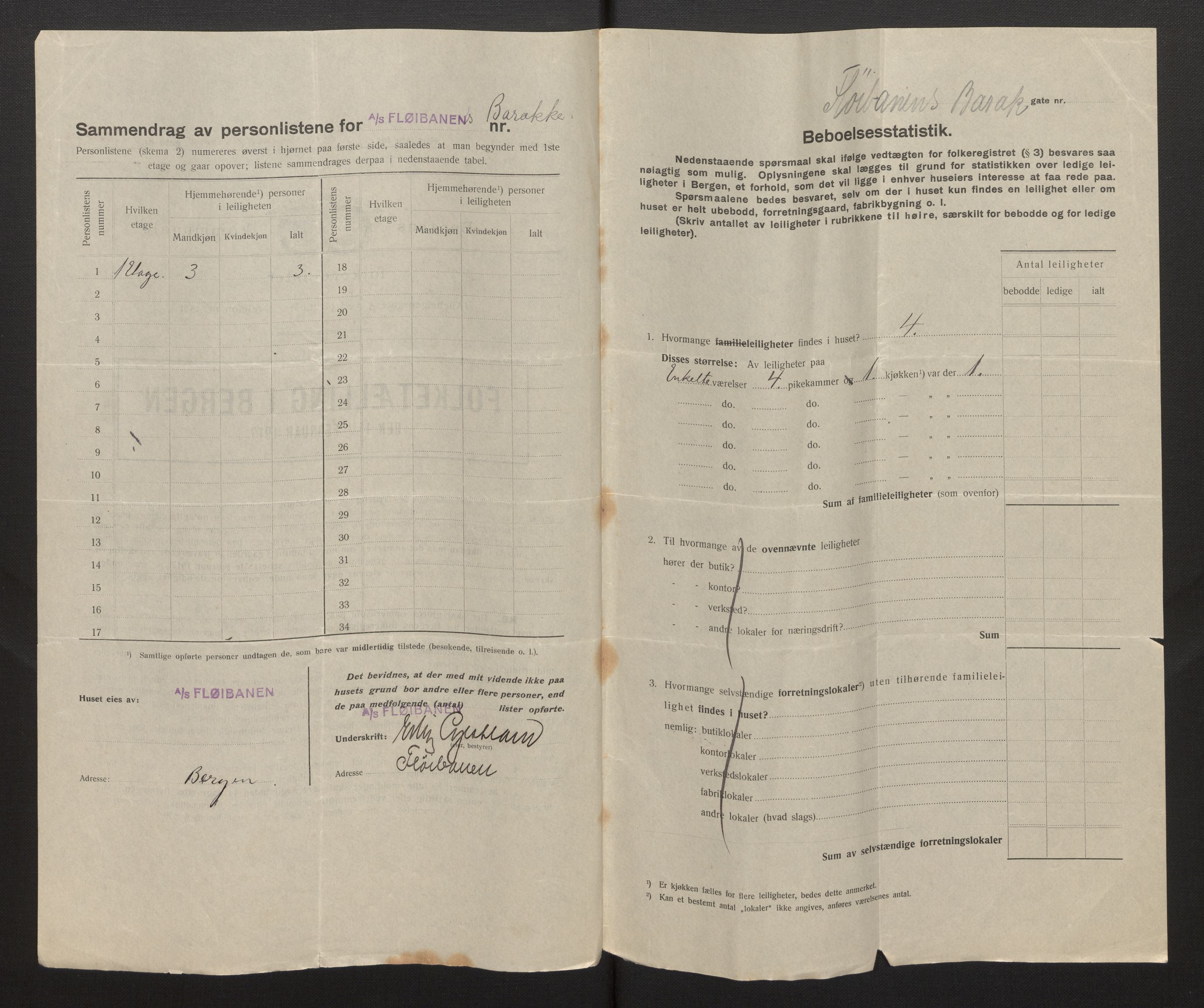 SAB, Municipal Census 1917 for Bergen, 1917, p. 7850