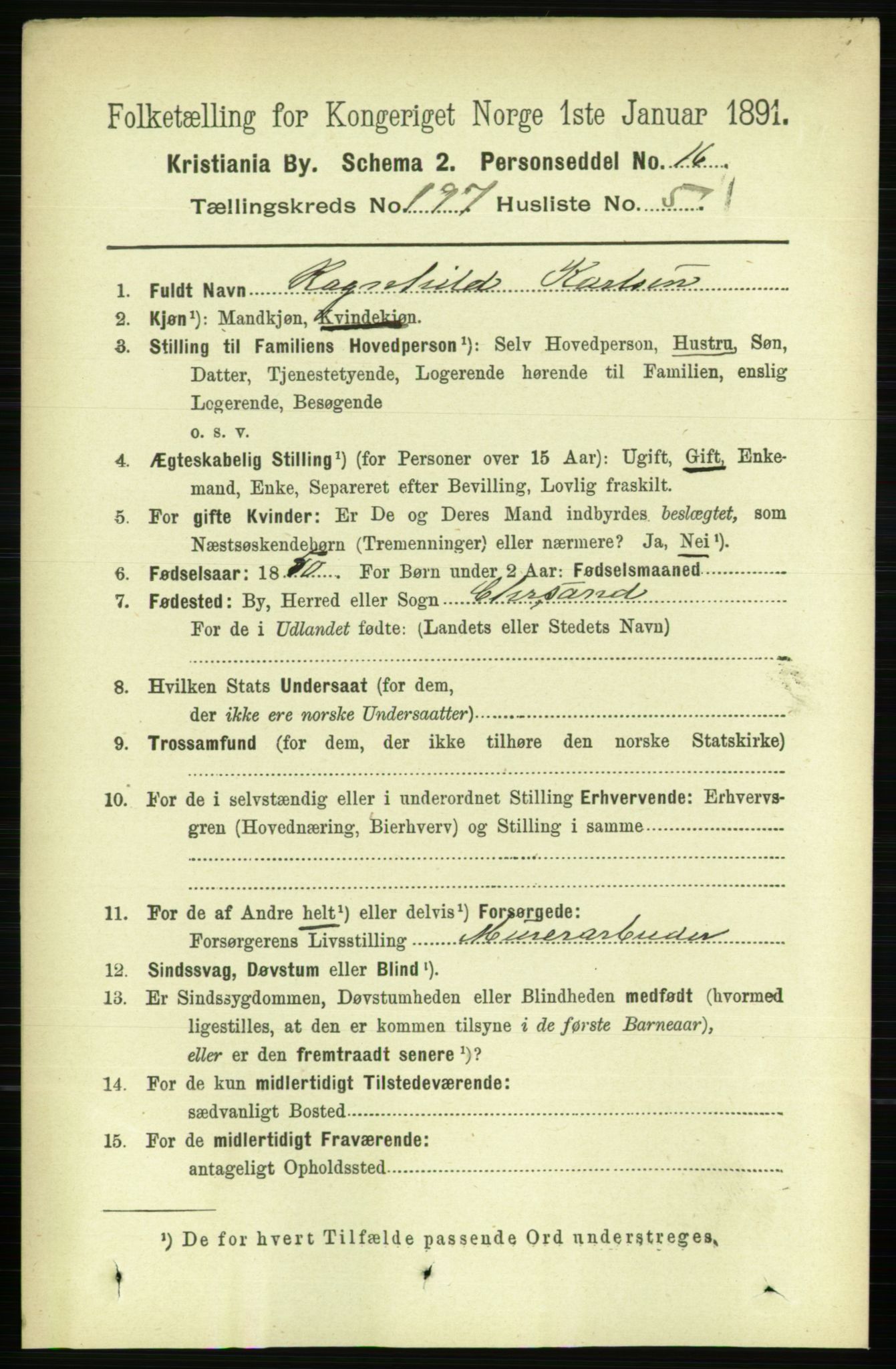 RA, 1891 census for 0301 Kristiania, 1891, p. 118905