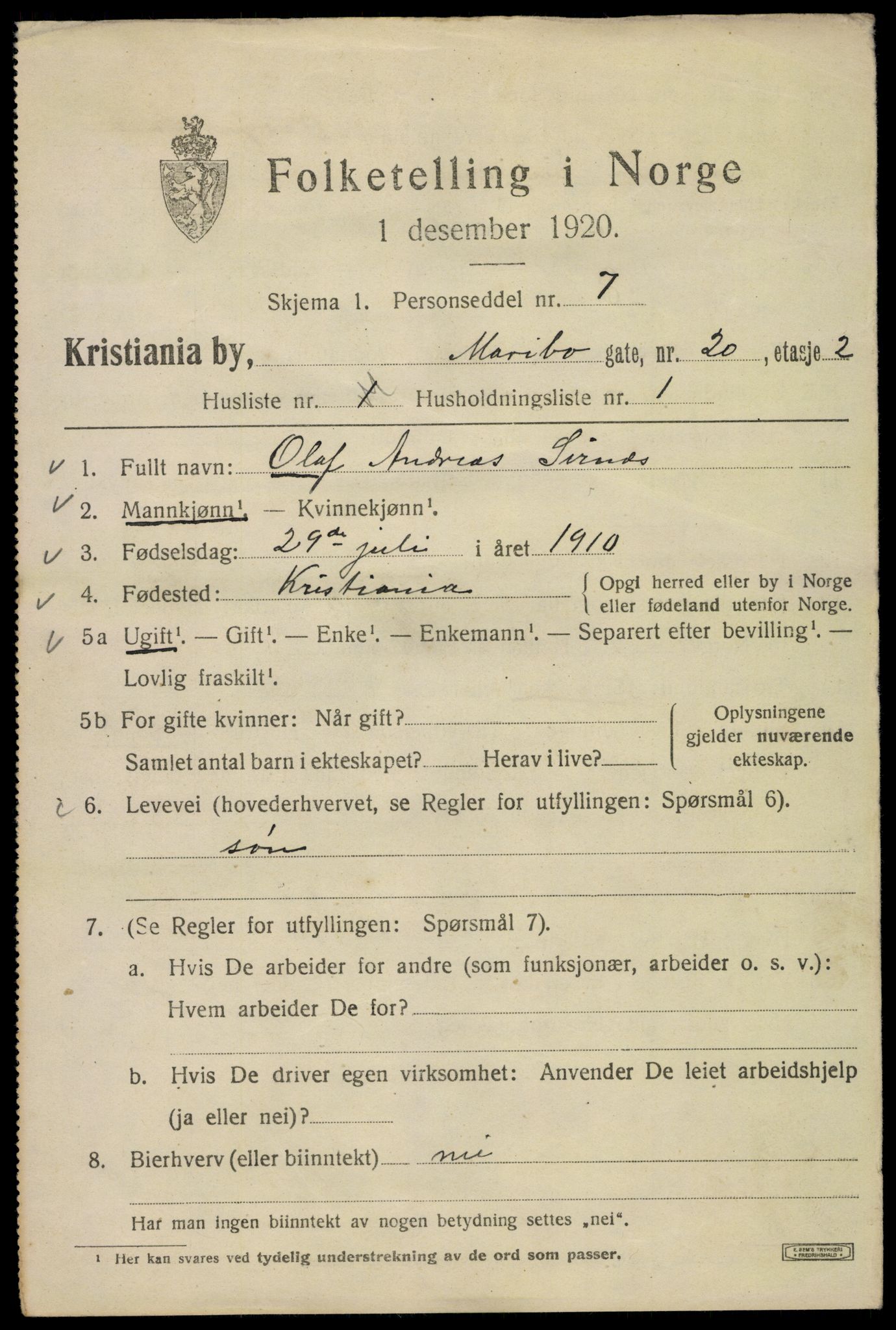 SAO, 1920 census for Kristiania, 1920, p. 376385