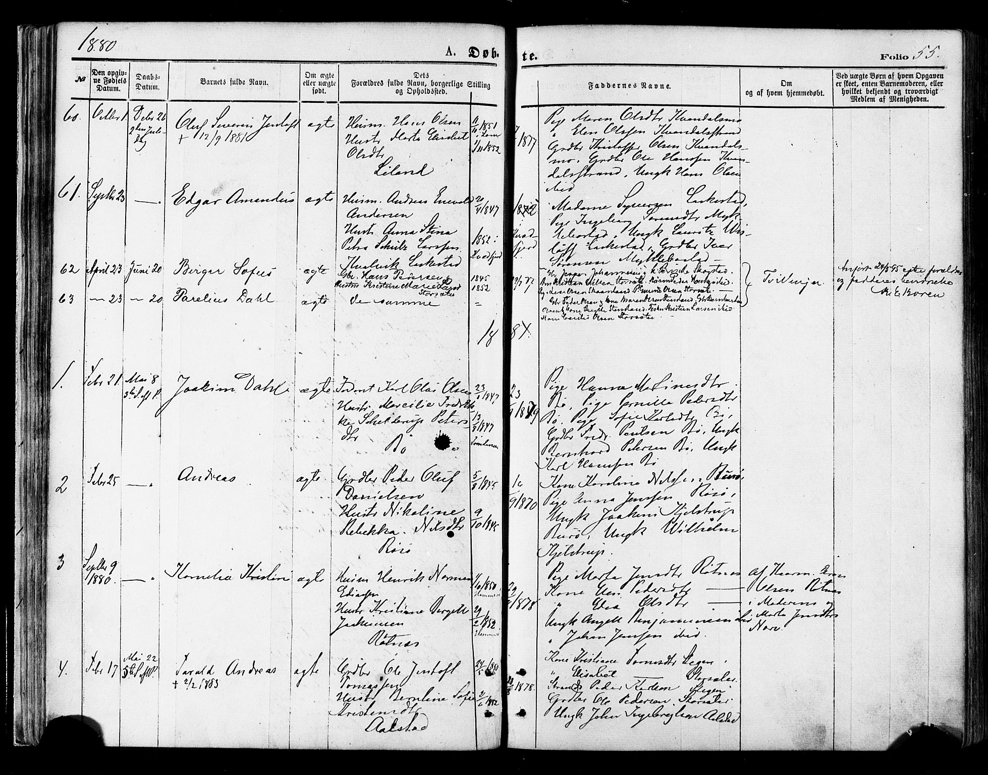 Ministerialprotokoller, klokkerbøker og fødselsregistre - Nordland, SAT/A-1459/855/L0802: Parish register (official) no. 855A10, 1875-1886, p. 55