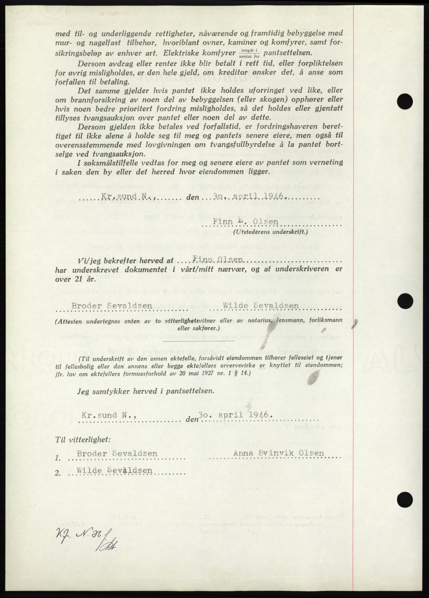 Nordmøre sorenskriveri, AV/SAT-A-4132/1/2/2Ca: Mortgage book no. B94, 1946-1946, Diary no: : 792/1946