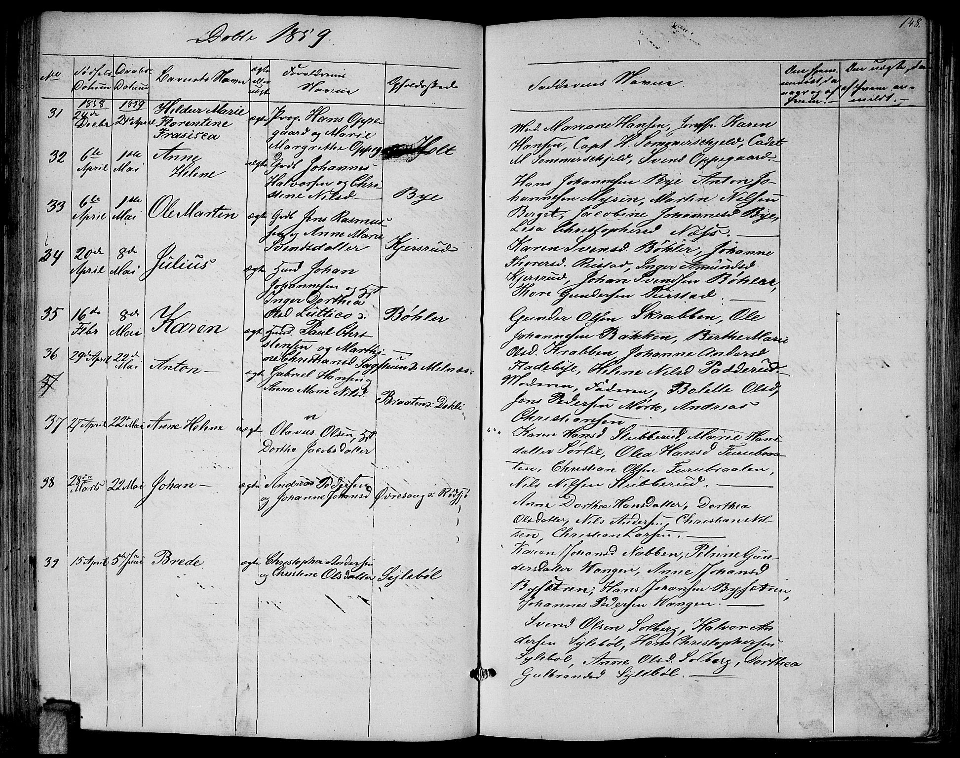 Enebakk prestekontor Kirkebøker, AV/SAO-A-10171c/G/Ga/L0004: Parish register (copy) no. I 4, 1850-1866, p. 148