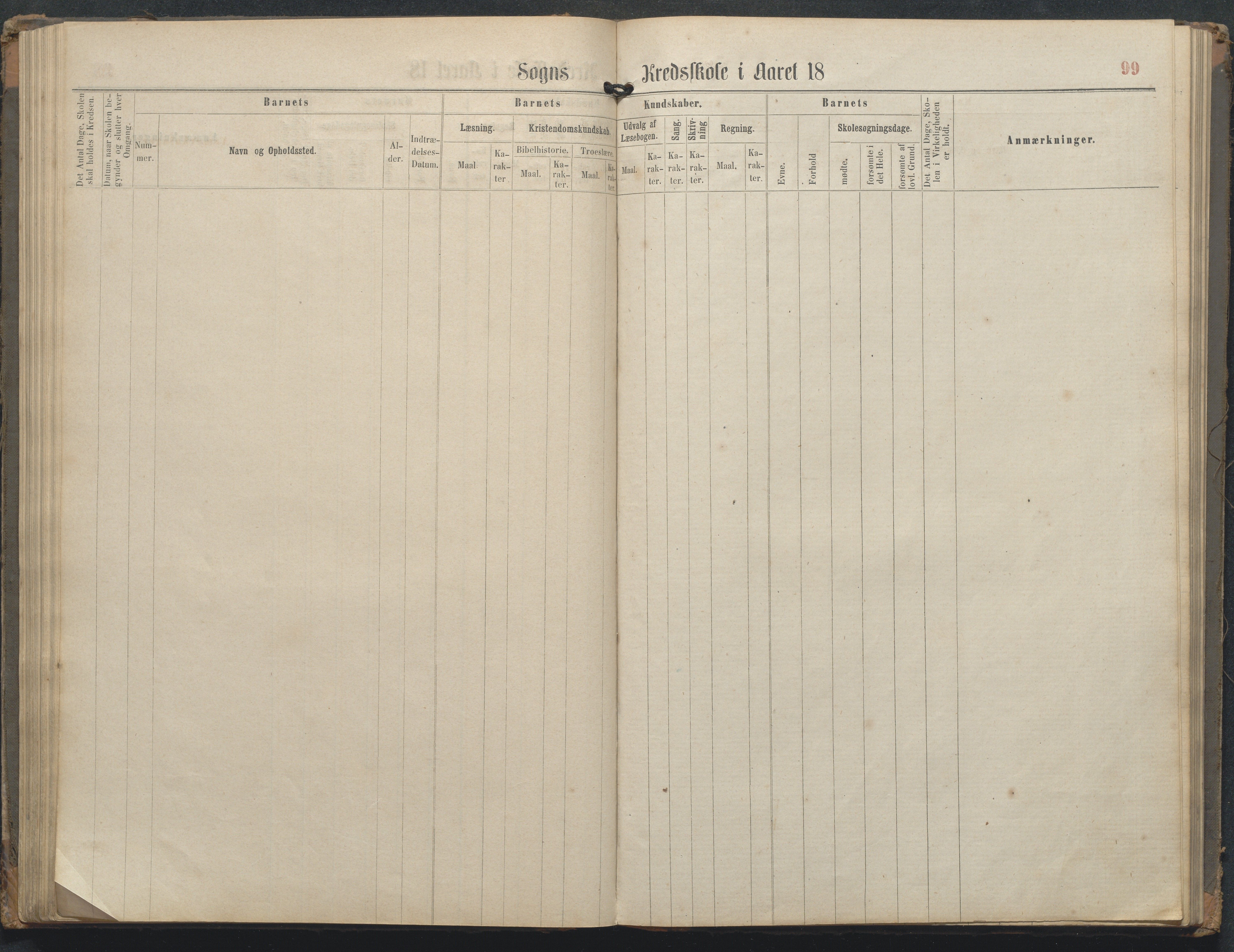 Øyestad kommune frem til 1979, AAKS/KA0920-PK/06/06L/L0002: Skoleprotokoll, 1863-1899, p. 99