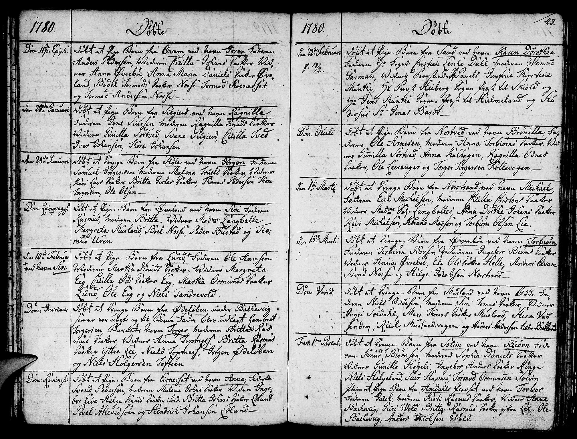 Nedstrand sokneprestkontor, AV/SAST-A-101841/01/IV: Parish register (official) no. A 4, 1779-1795, p. 43