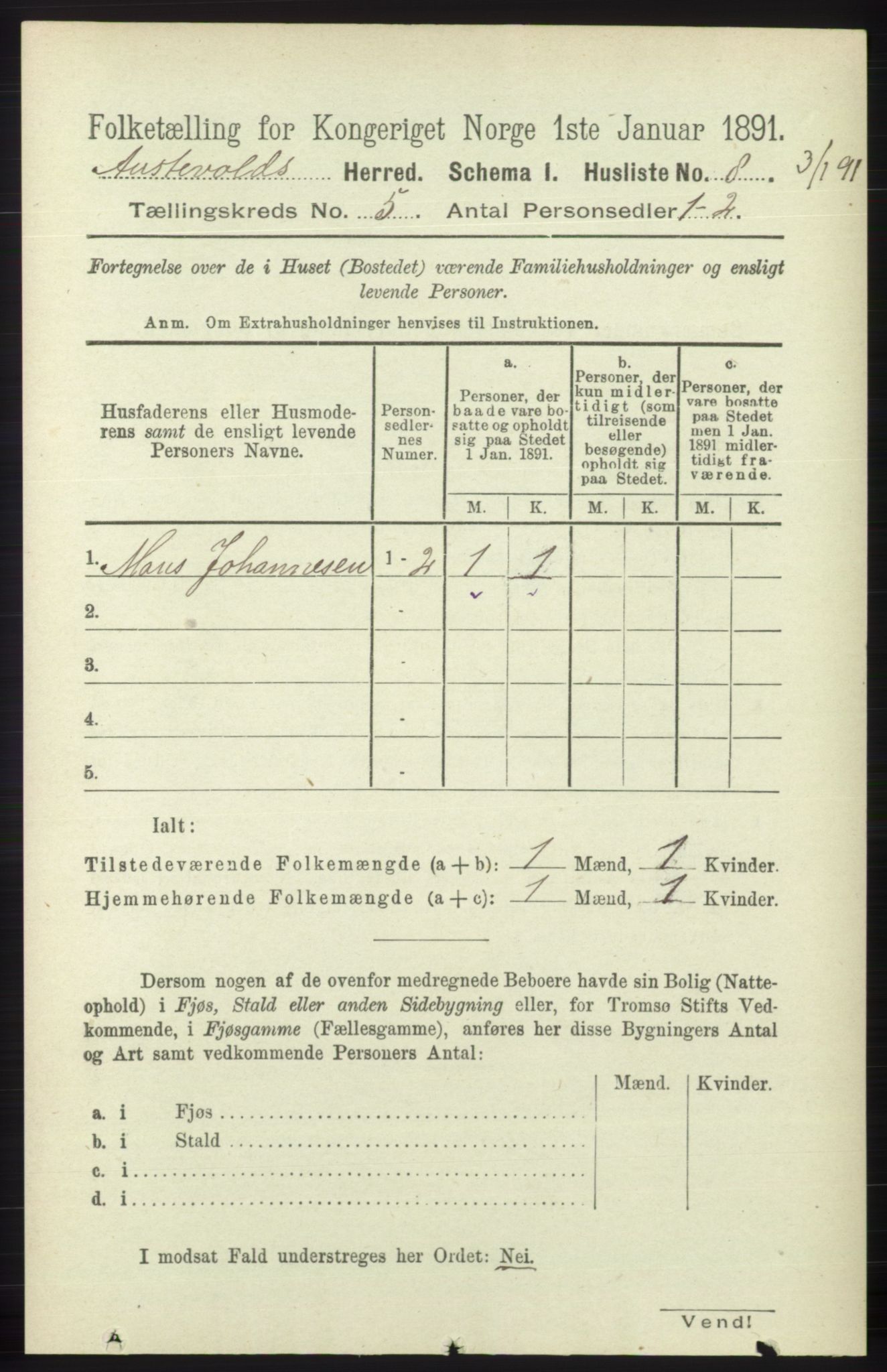 RA, 1891 census for 1244 Austevoll, 1891, p. 1918