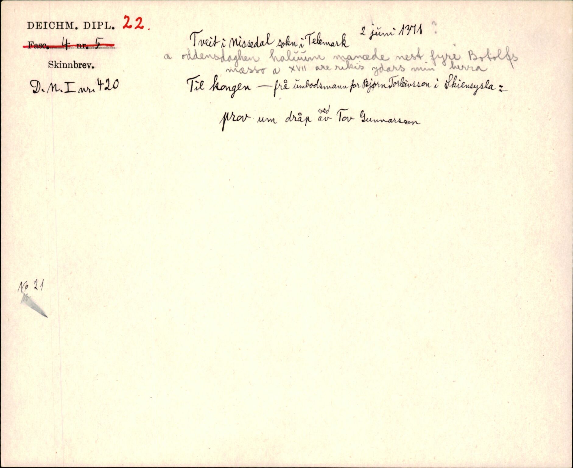 Riksarkivets diplomsamling, AV/RA-EA-5965/F35/F35j/L0001: Regestsedler: Deichmanske diplomer nr. 1-450, p. 49
