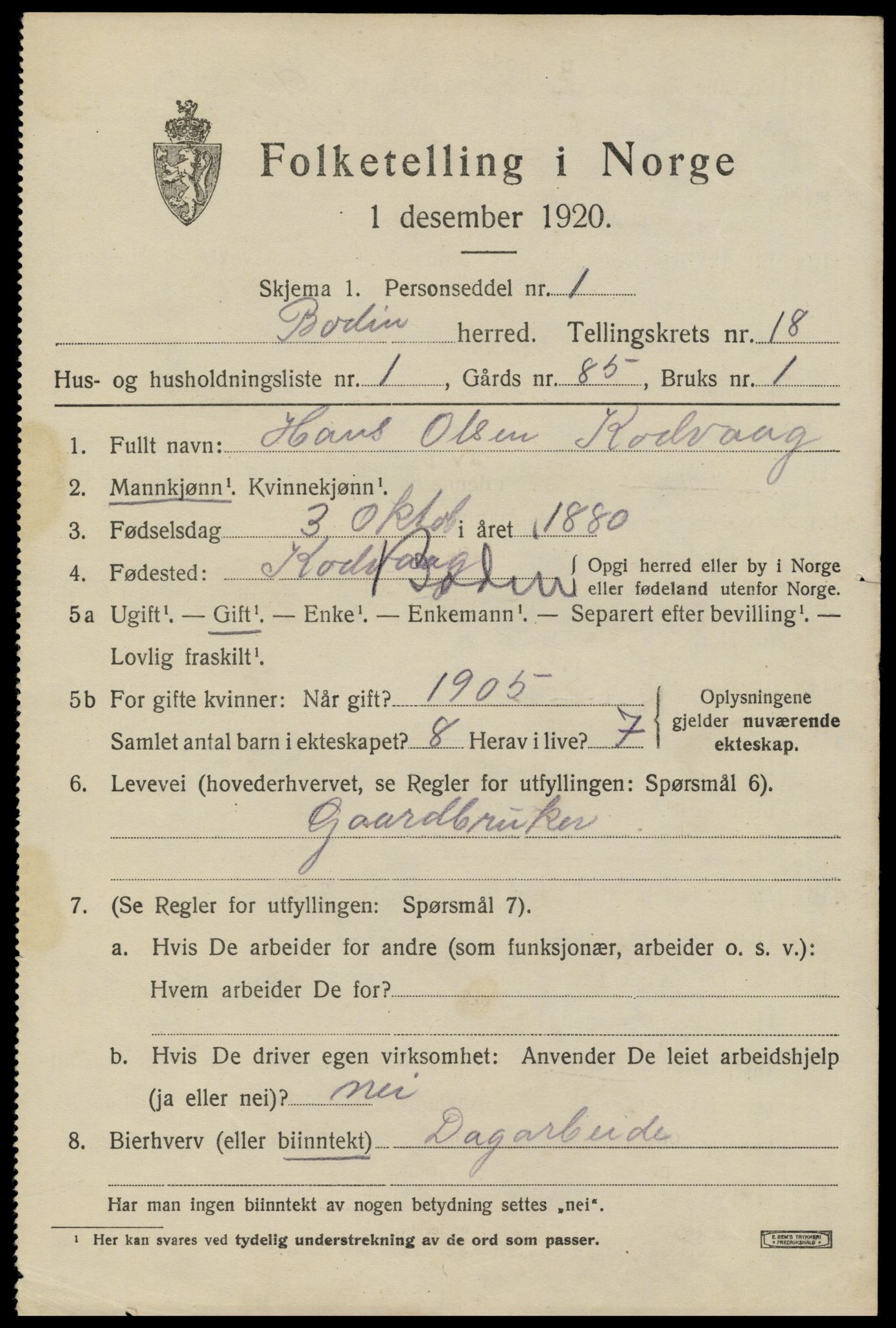 SAT, 1920 census for Bodin, 1920, p. 12846