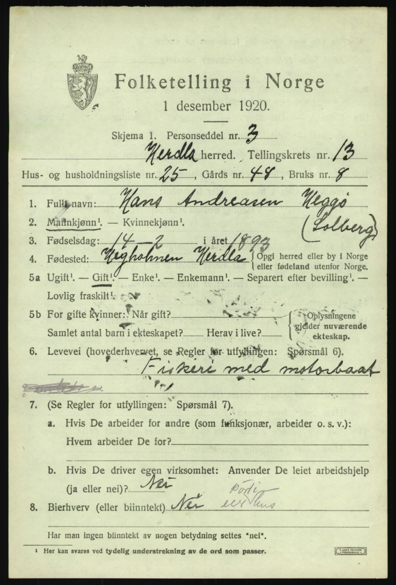 SAB, 1920 census for Herdla, 1920, p. 9309