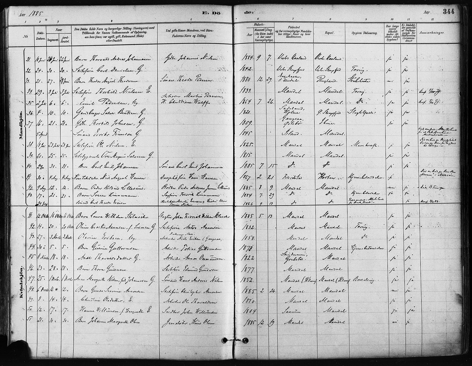 Mandal sokneprestkontor, AV/SAK-1111-0030/F/Fa/Faa/L0016: Parish register (official) no. A 16, 1880-1890, p. 344