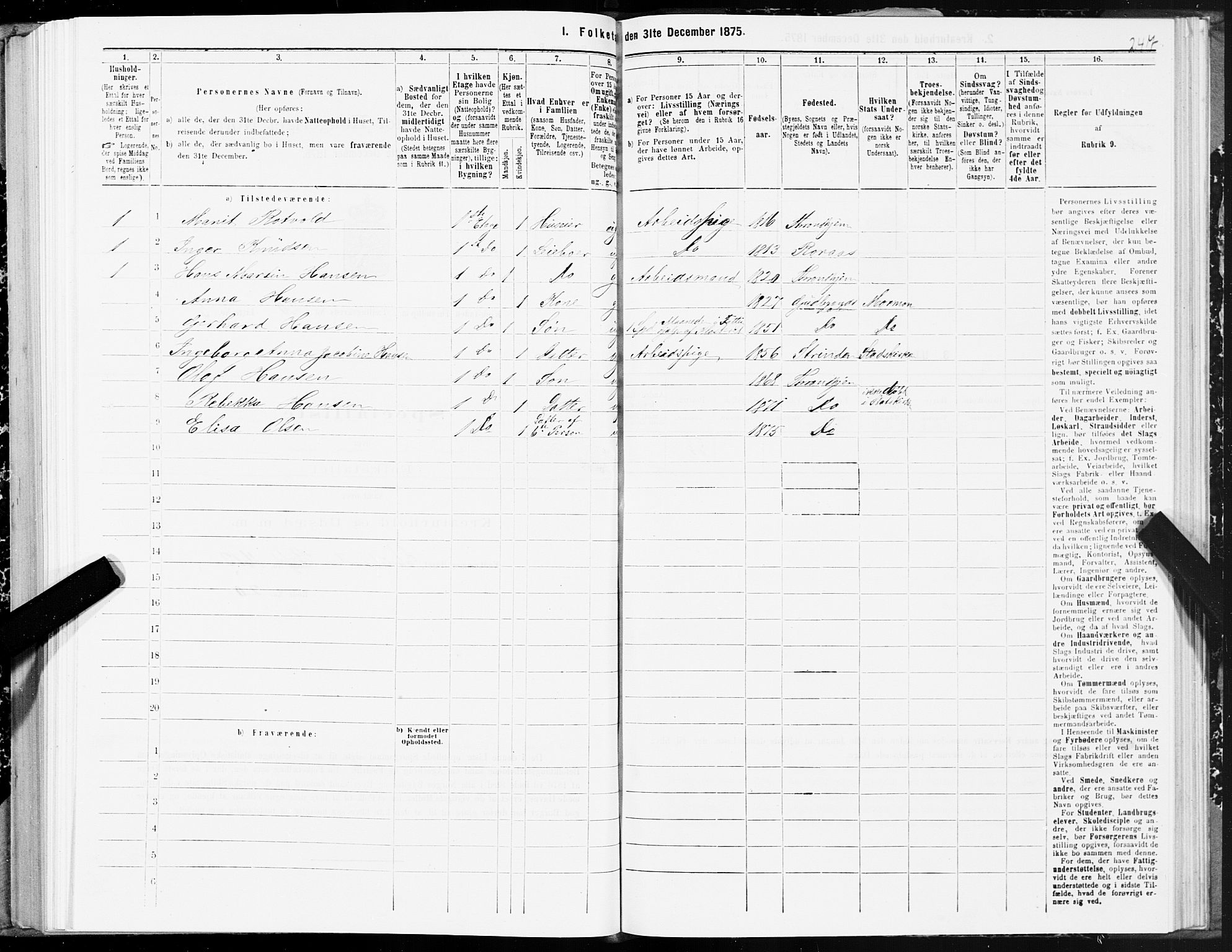 SAT, 1875 census for 1601 Trondheim, 1875, p. 10247