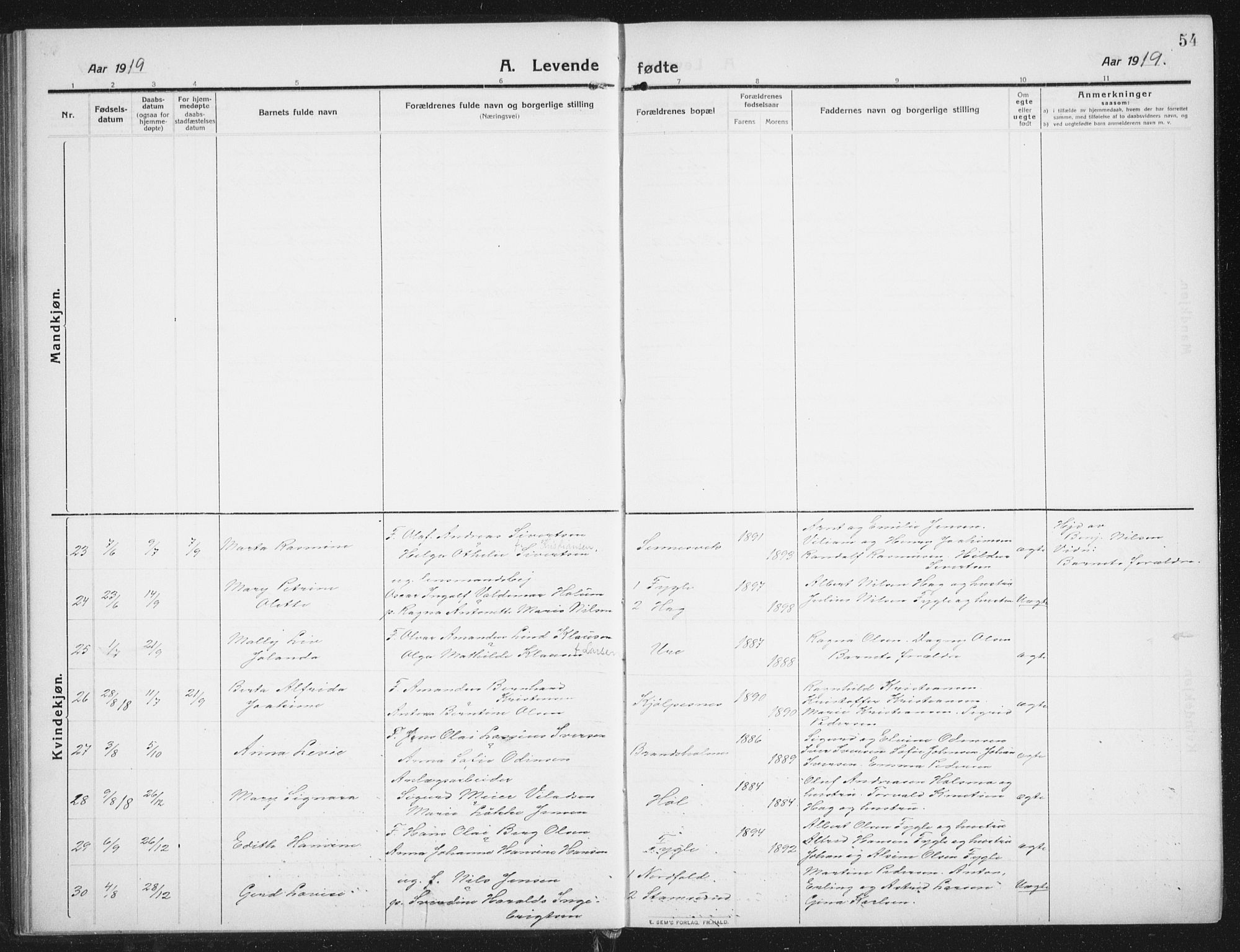 Ministerialprotokoller, klokkerbøker og fødselsregistre - Nordland, AV/SAT-A-1459/882/L1183: Parish register (copy) no. 882C01, 1911-1938, p. 54