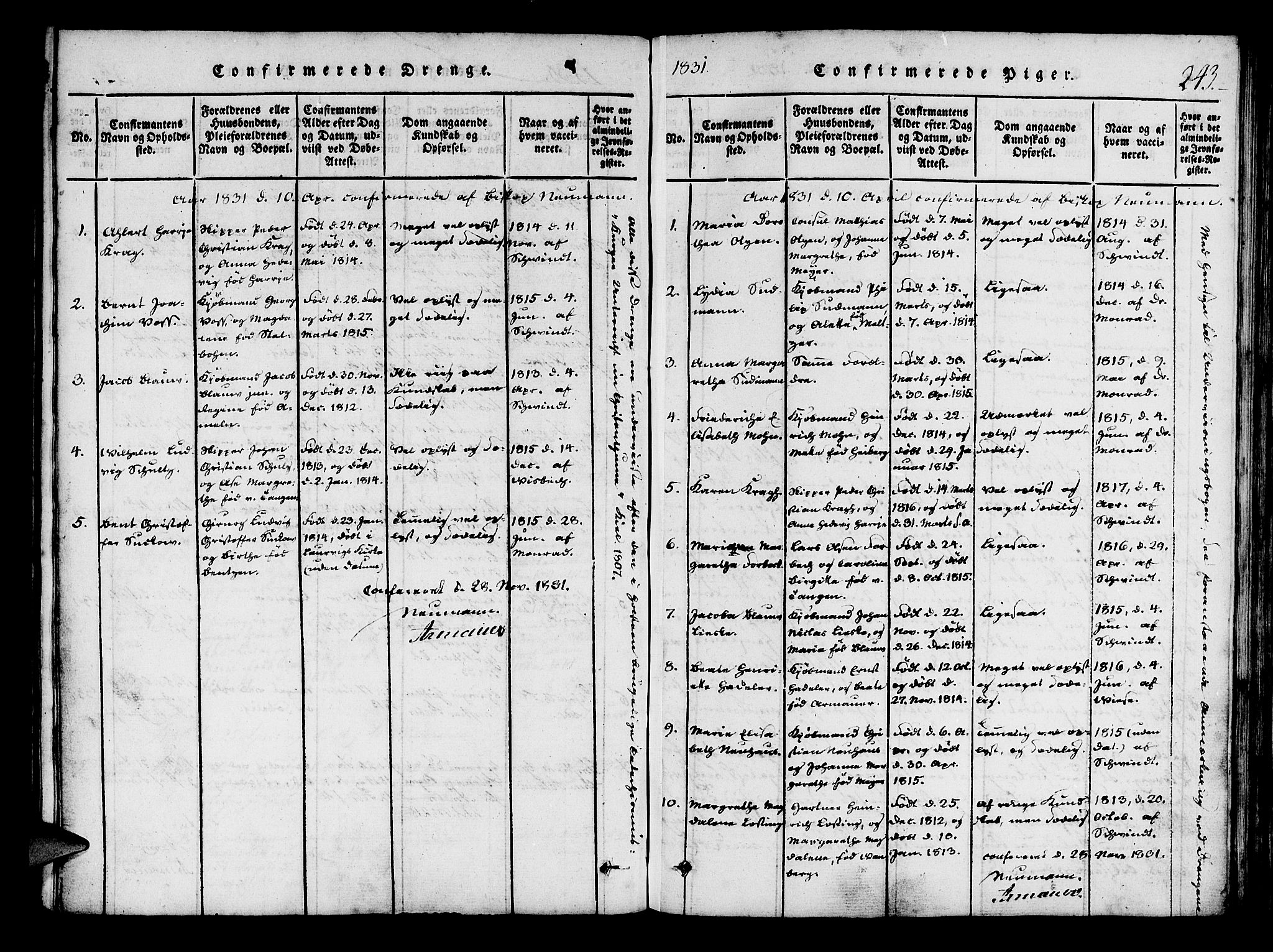 Mariakirken Sokneprestembete, SAB/A-76901/H/Haa/L0005: Parish register (official) no. A 5, 1815-1845, p. 243