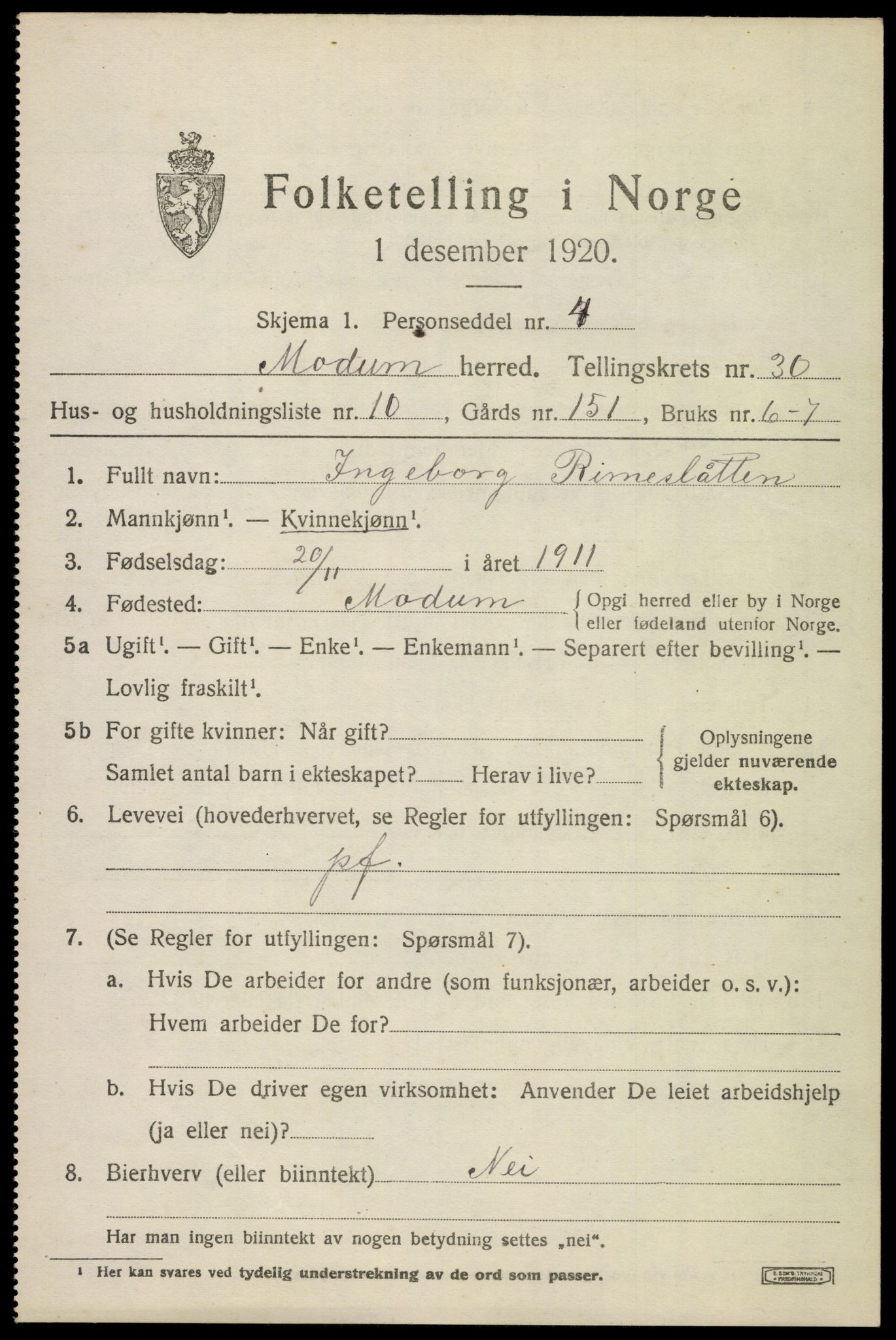 SAKO, 1920 census for Modum, 1920, p. 27759