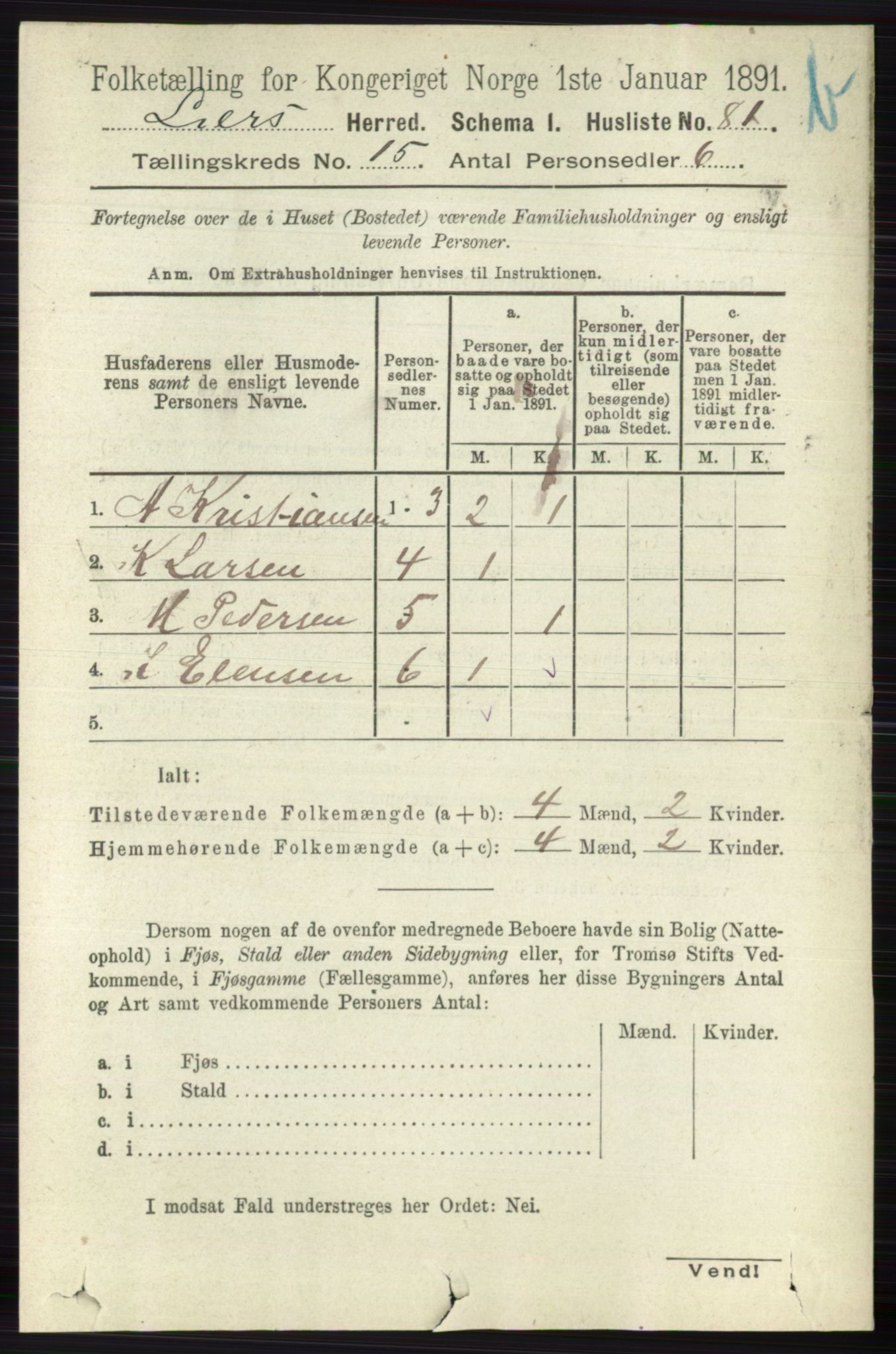 RA, 1891 census for 0626 Lier, 1891, p. 8706