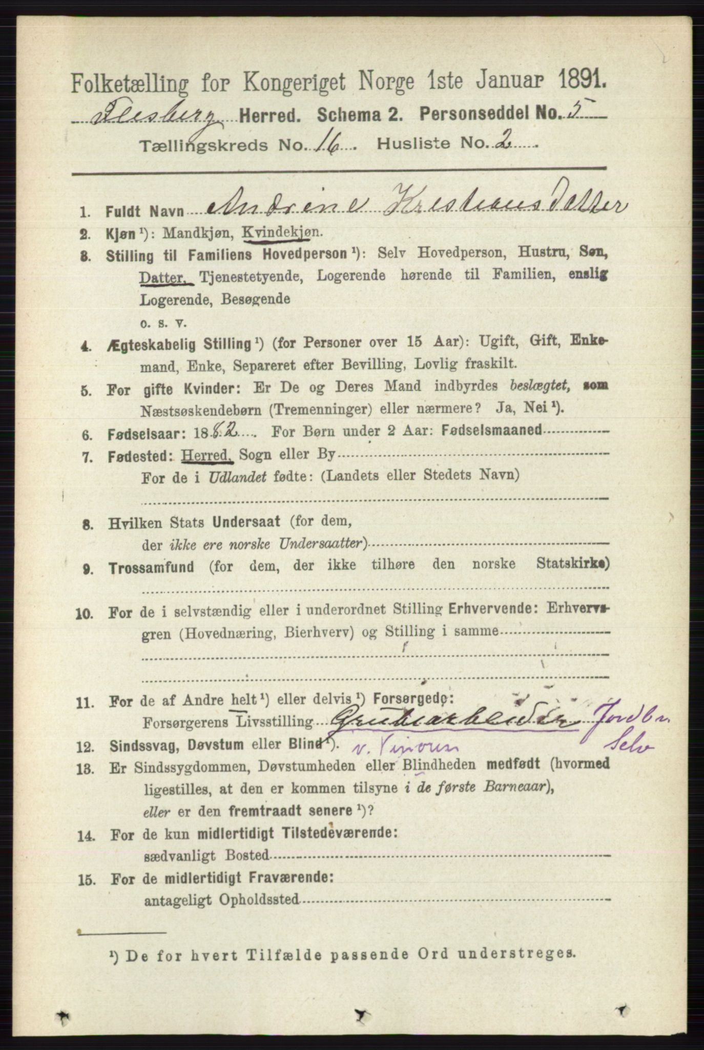 RA, 1891 census for 0631 Flesberg, 1891, p. 2858