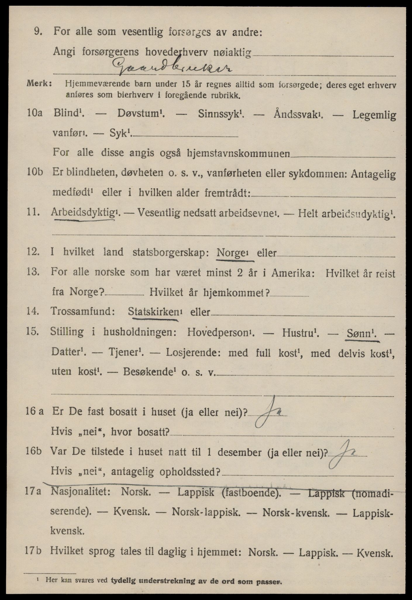 SAT, 1920 census for Orkland, 1920, p. 4017