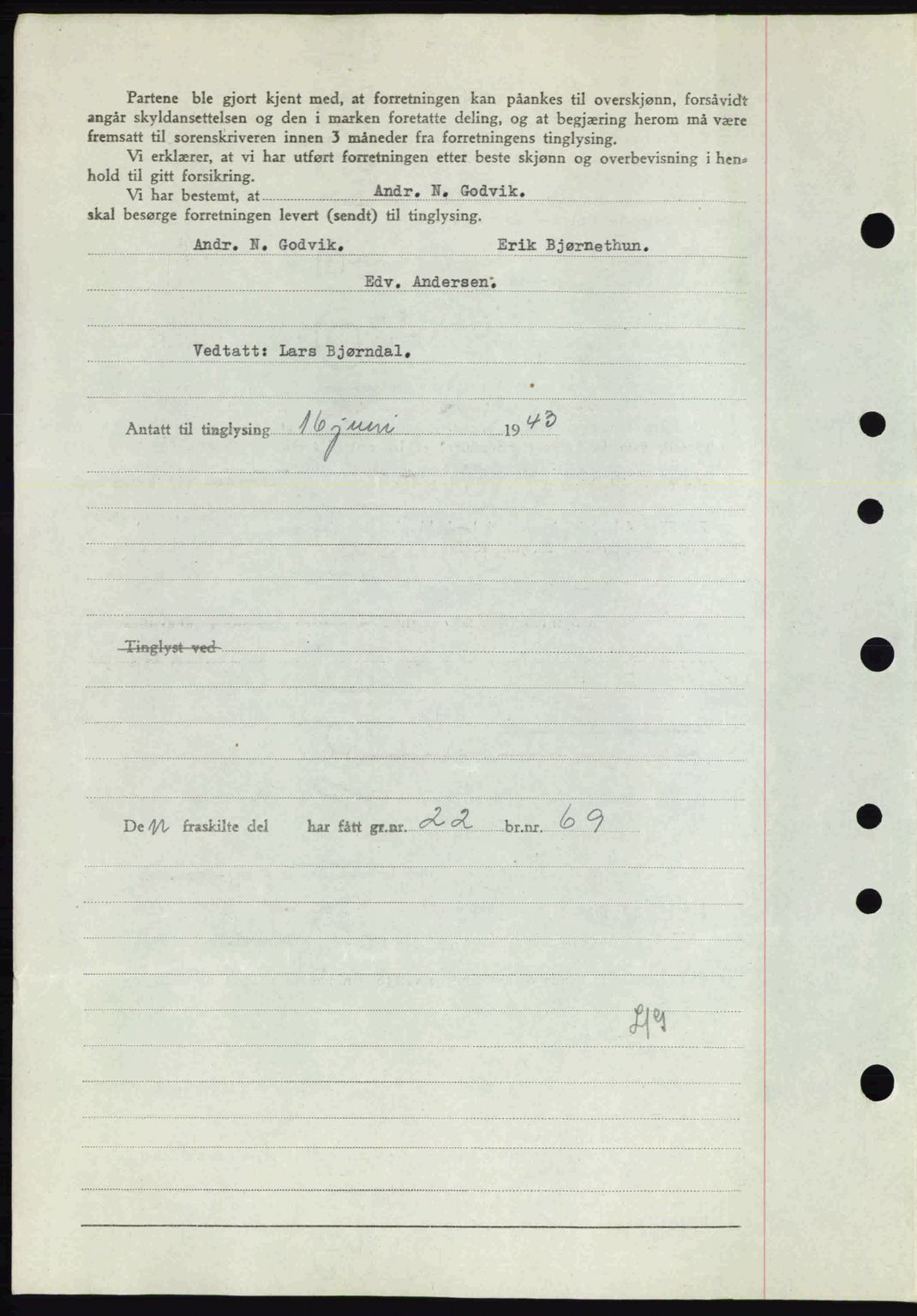 Midhordland sorenskriveri, SAB/A-3001/1/G/Gb/Gbk/L0007: Mortgage book no. A30-35, 1943-1944, Diary no: : 2120/1943