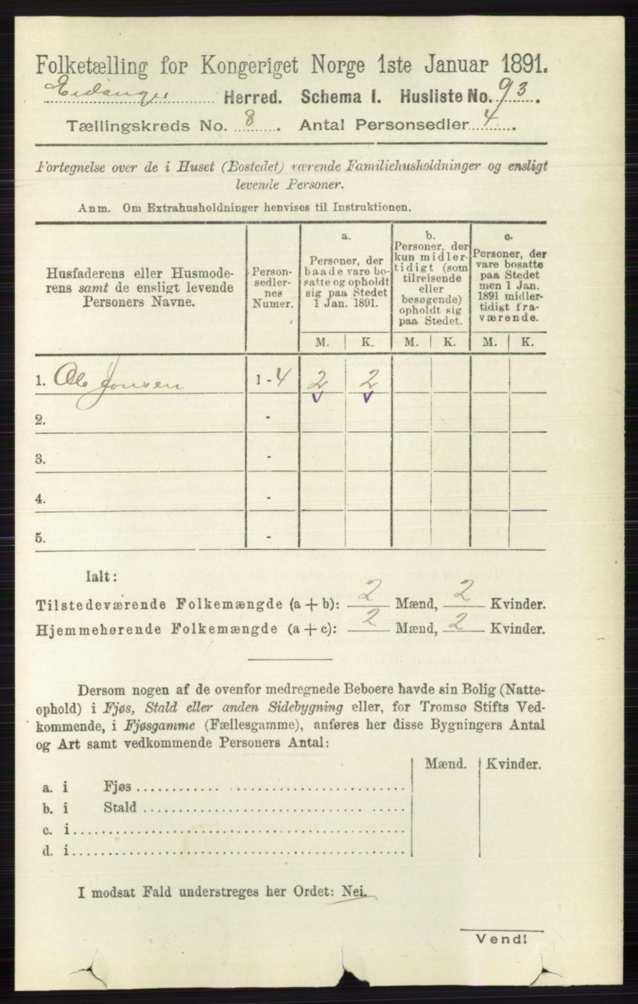 RA, 1891 census for 0813 Eidanger, 1891, p. 2978