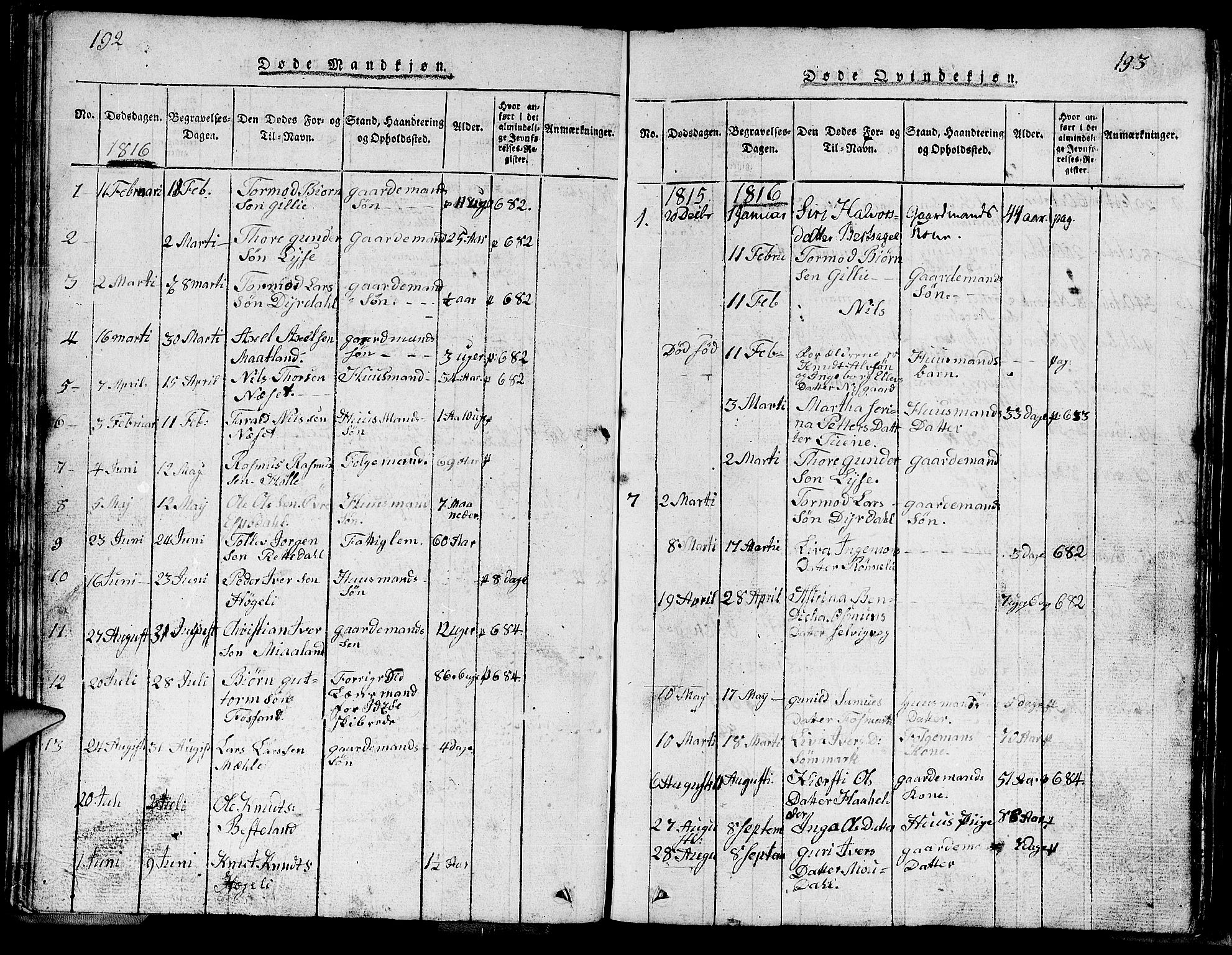 Strand sokneprestkontor, SAST/A-101828/H/Ha/Hab/L0002: Parish register (copy) no. B 2, 1816-1854, p. 192-193