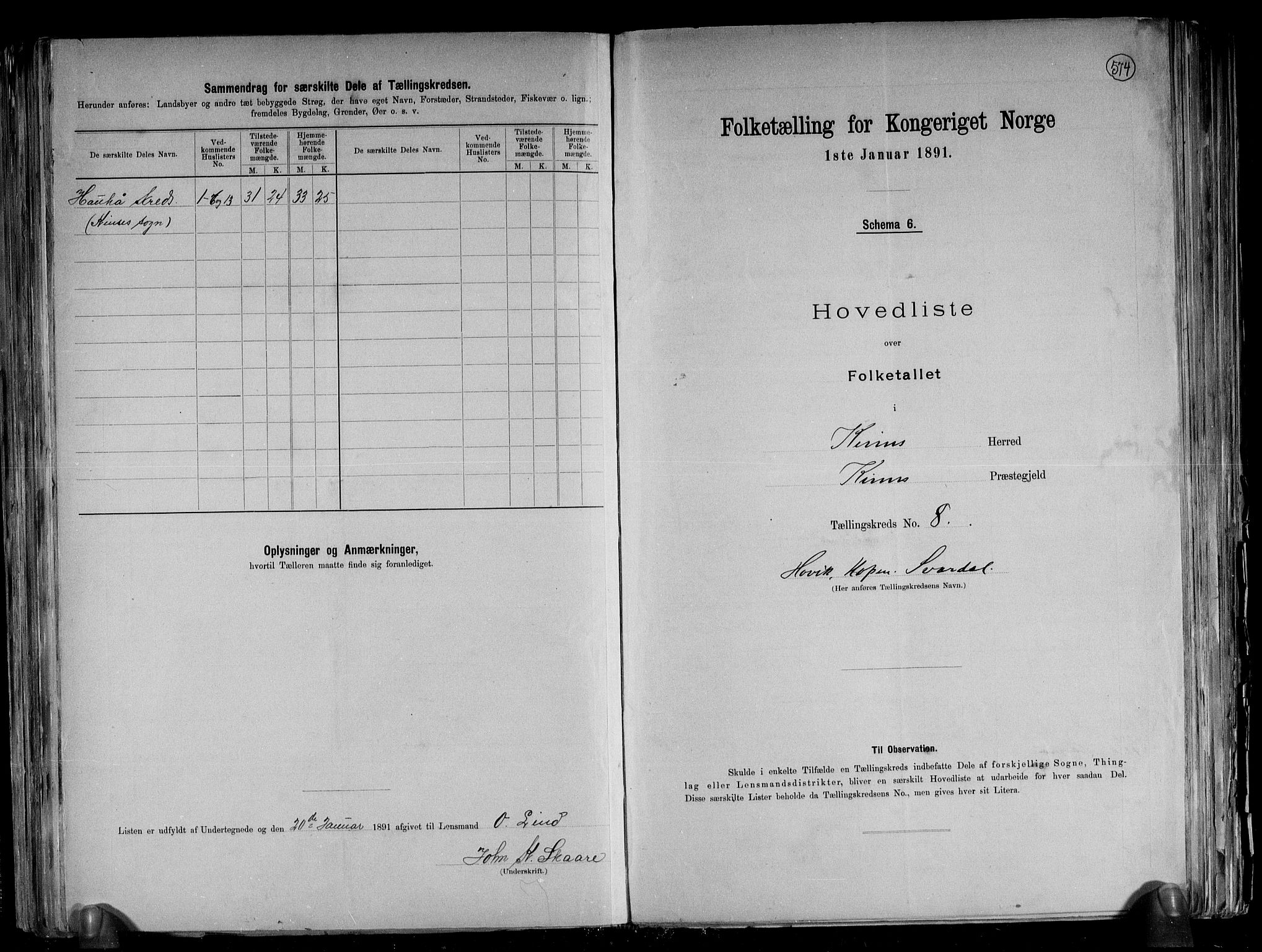 RA, 1891 census for 1437 Kinn, 1891, p. 23