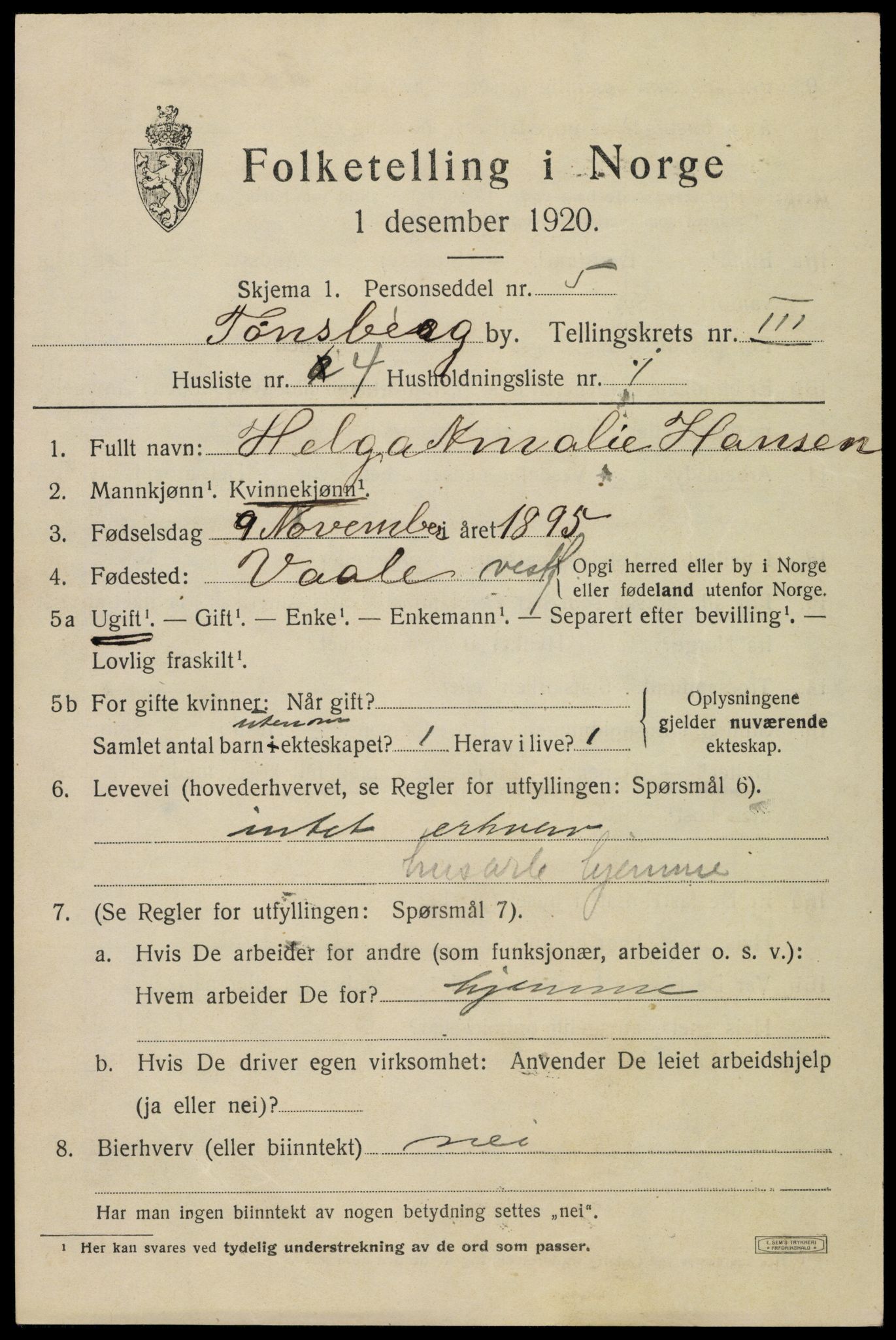 SAKO, 1920 census for Tønsberg, 1920, p. 11031