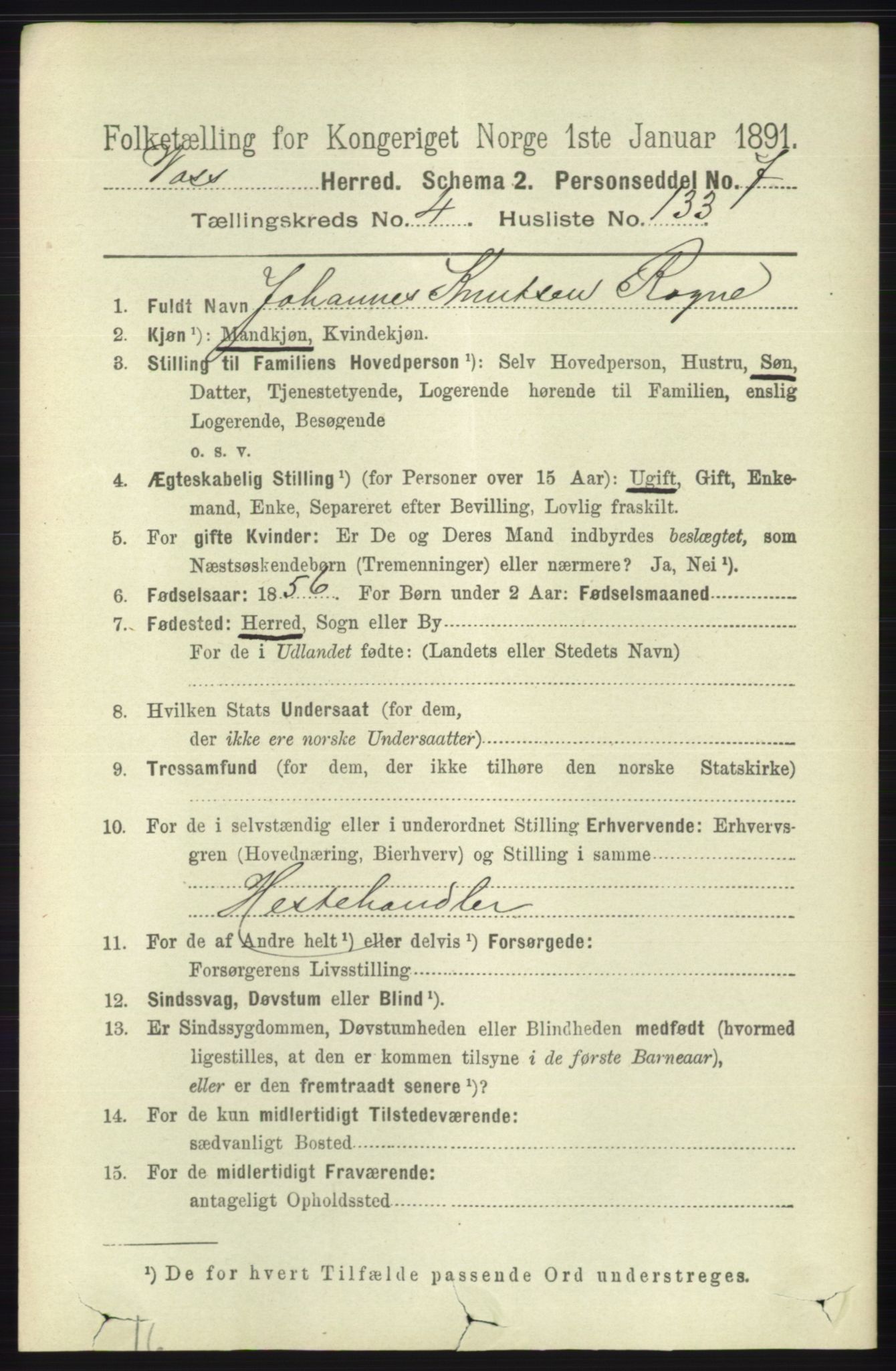 RA, 1891 census for 1235 Voss, 1891, p. 2606