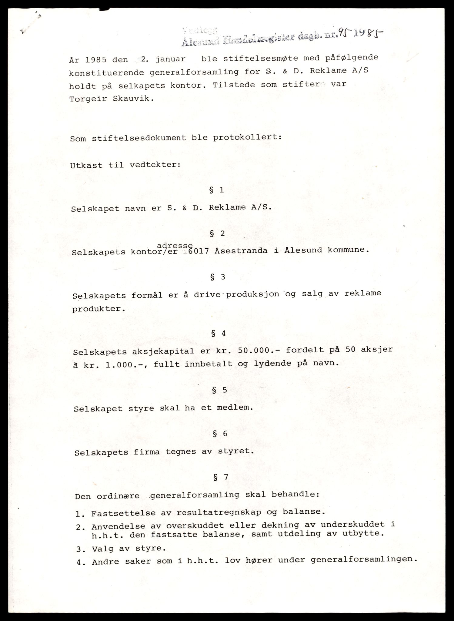 Ålesund sorenskriveri, AV/SAT-A-4383/2/J/Jd/Jde/L0061: Bilag. Aksjeselskap og andelslag Sd - Sj, 1945-1989, p. 5