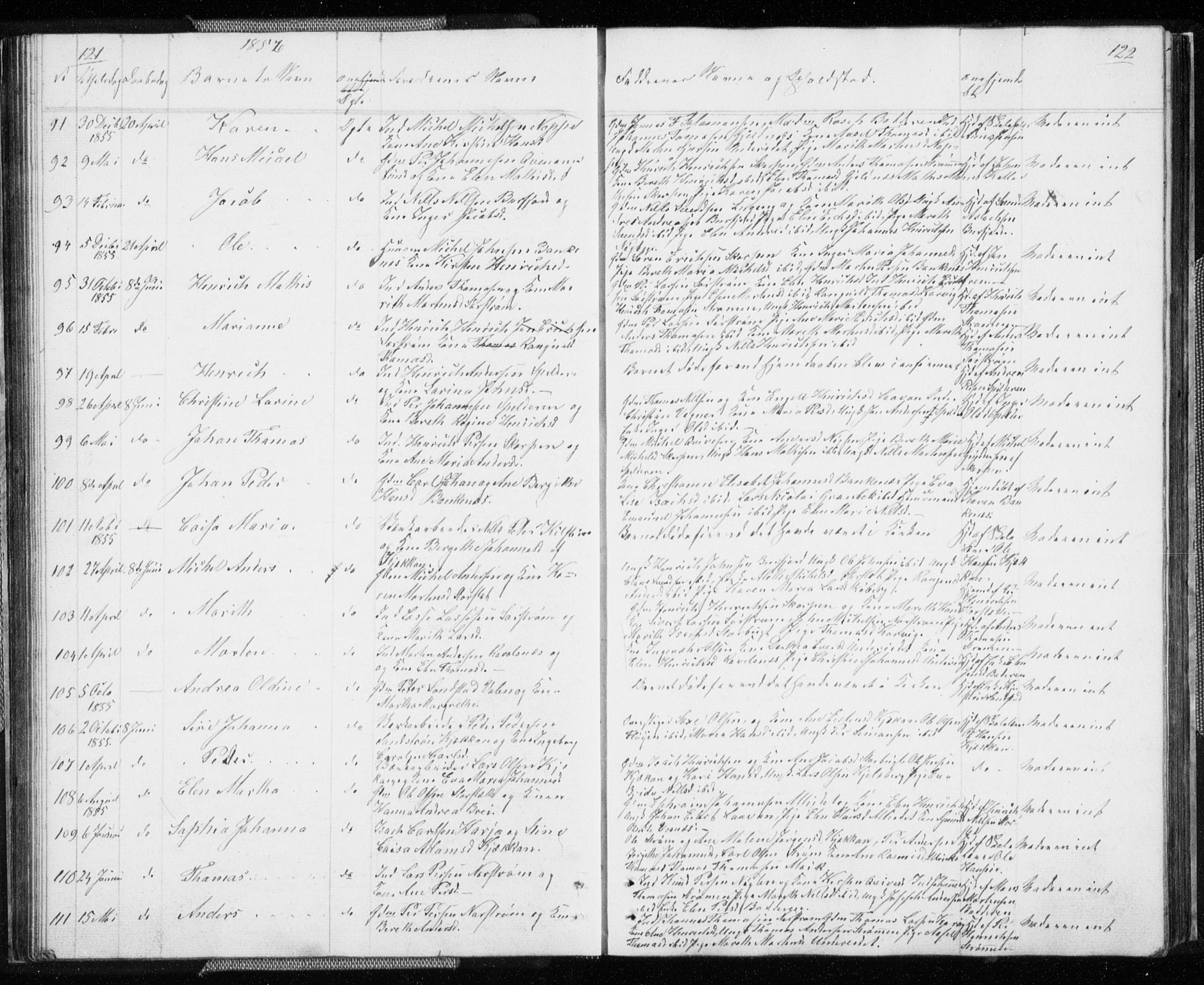 Skjervøy sokneprestkontor, SATØ/S-1300/H/Ha/Hab/L0003klokker: Parish register (copy) no. 3, 1849-1861, p. 121-122