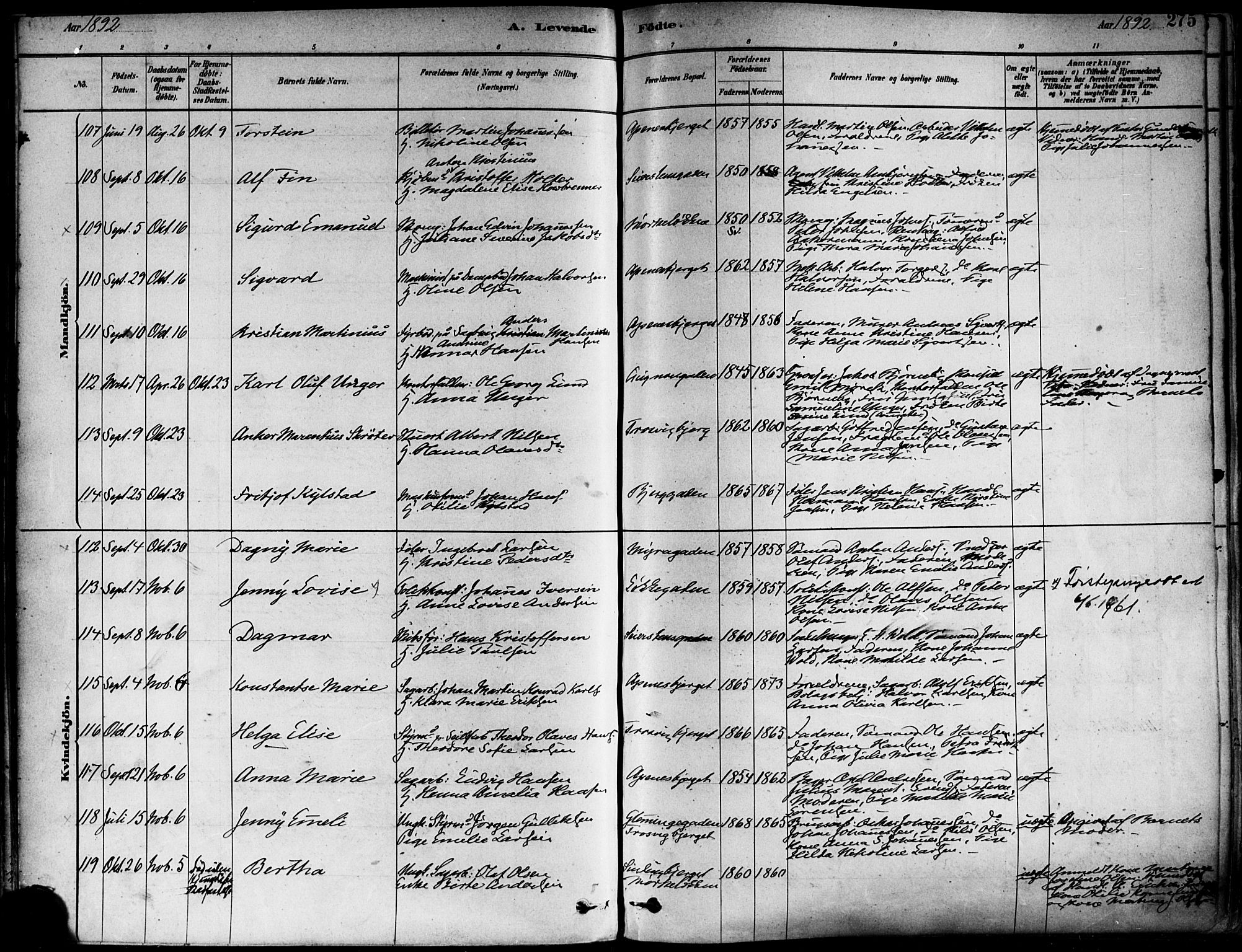 Fredrikstad domkirkes prestekontor Kirkebøker, AV/SAO-A-10906/F/Fa/L0002: Parish register (official) no. 2, 1878-1894, p. 275