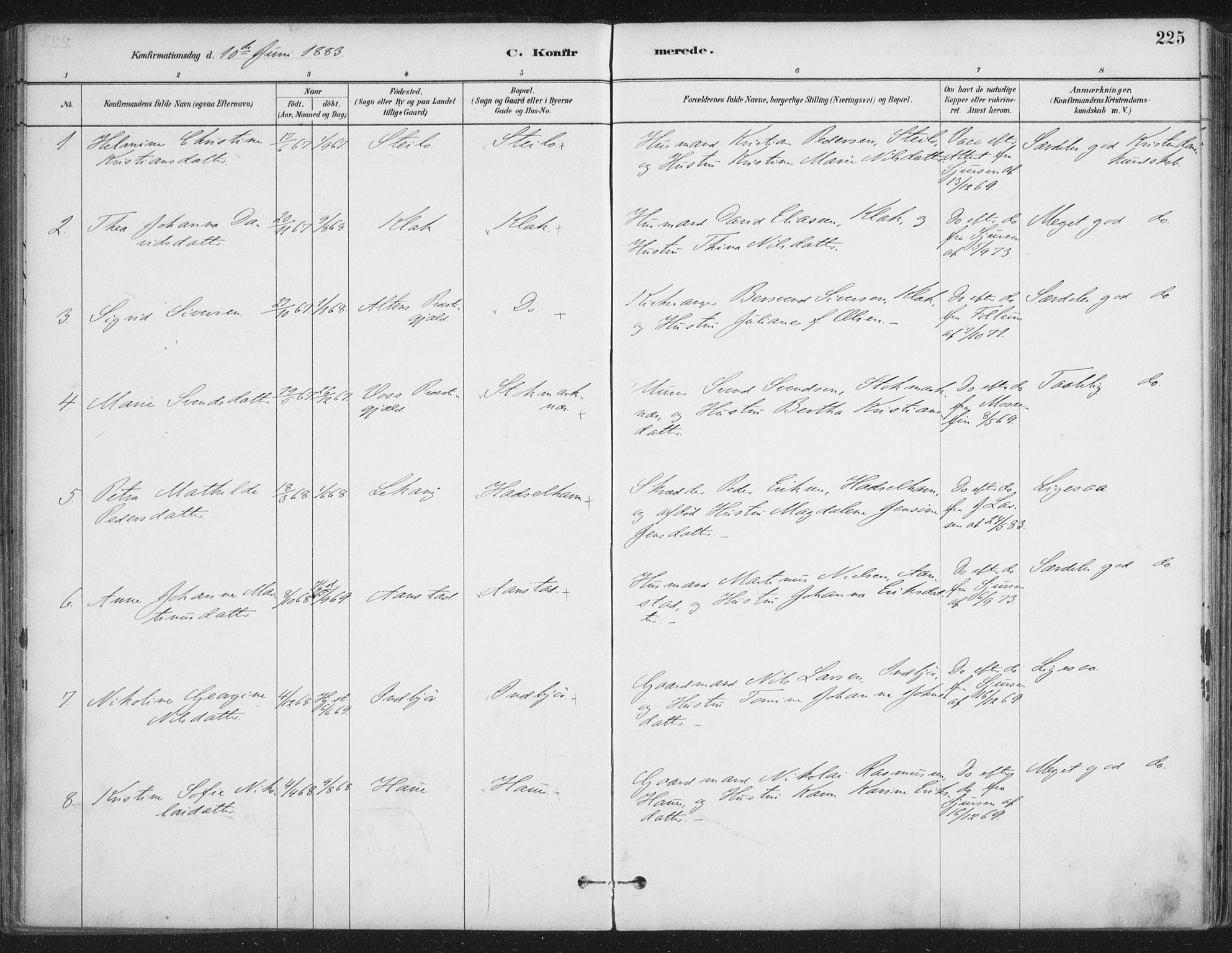 Ministerialprotokoller, klokkerbøker og fødselsregistre - Nordland, SAT/A-1459/888/L1244: Parish register (official) no. 888A10, 1880-1890, p. 225