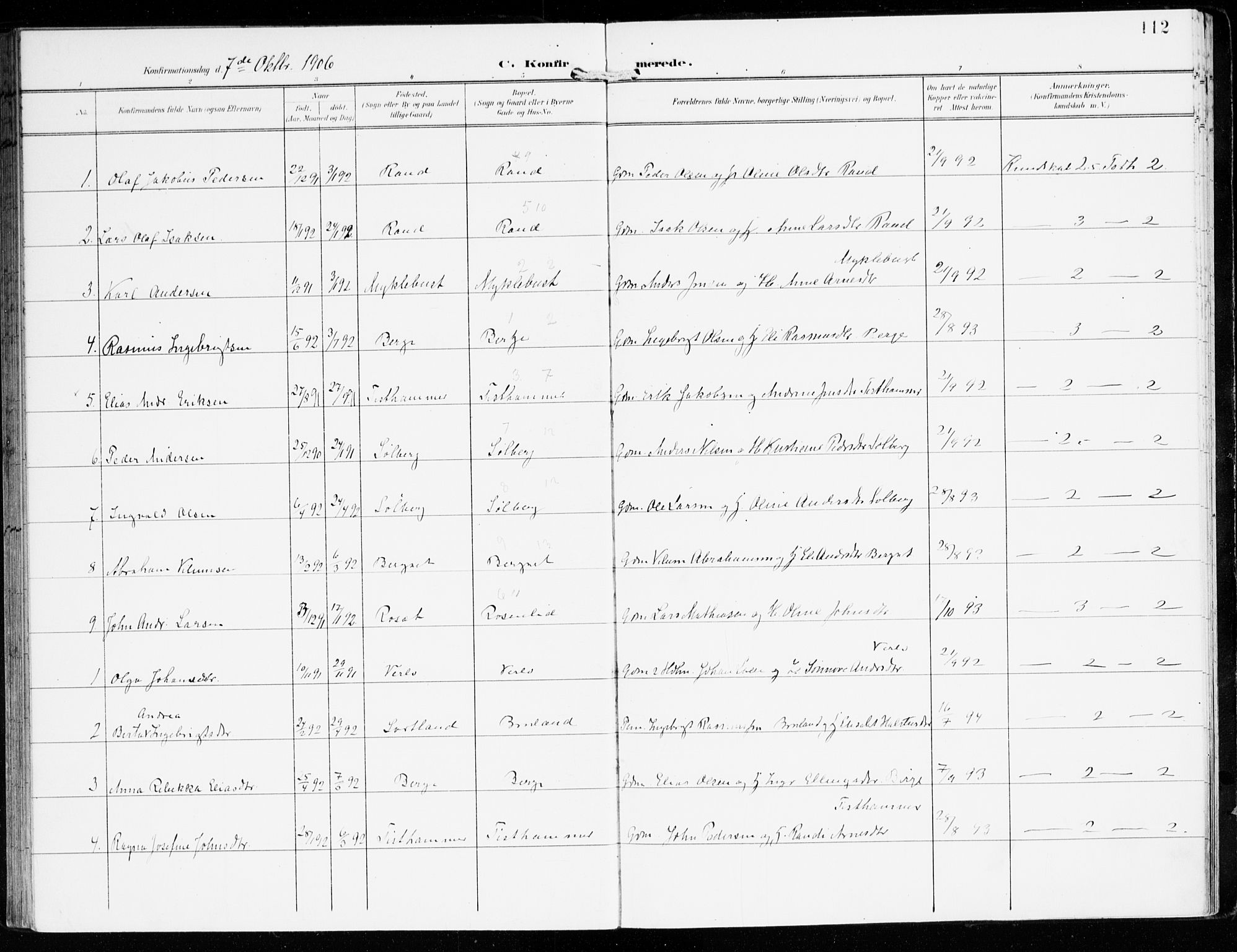 Innvik sokneprestembete, SAB/A-80501: Parish register (official) no. D 2, 1900-1921, p. 112
