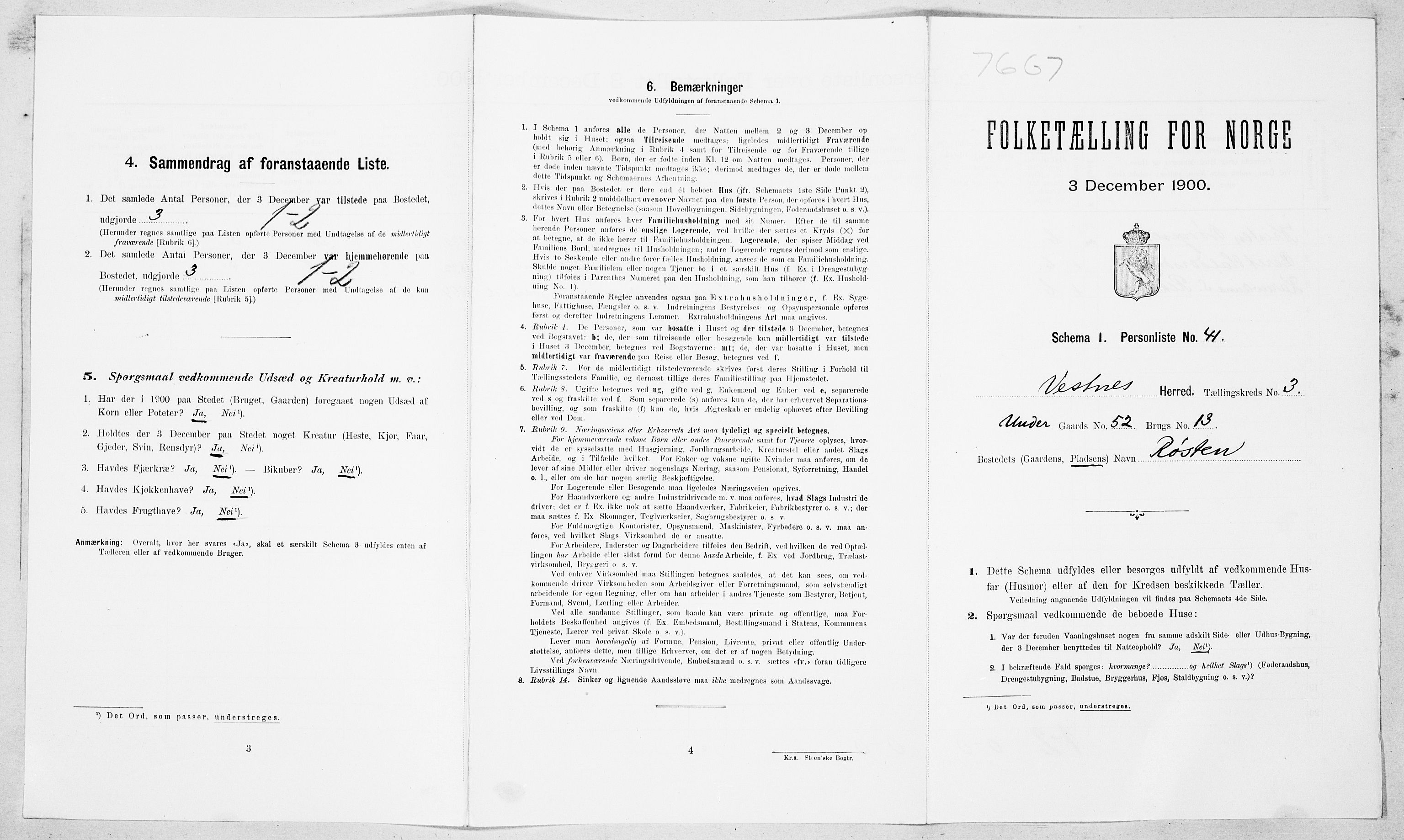 SAT, 1900 census for Vestnes, 1900, p. 433