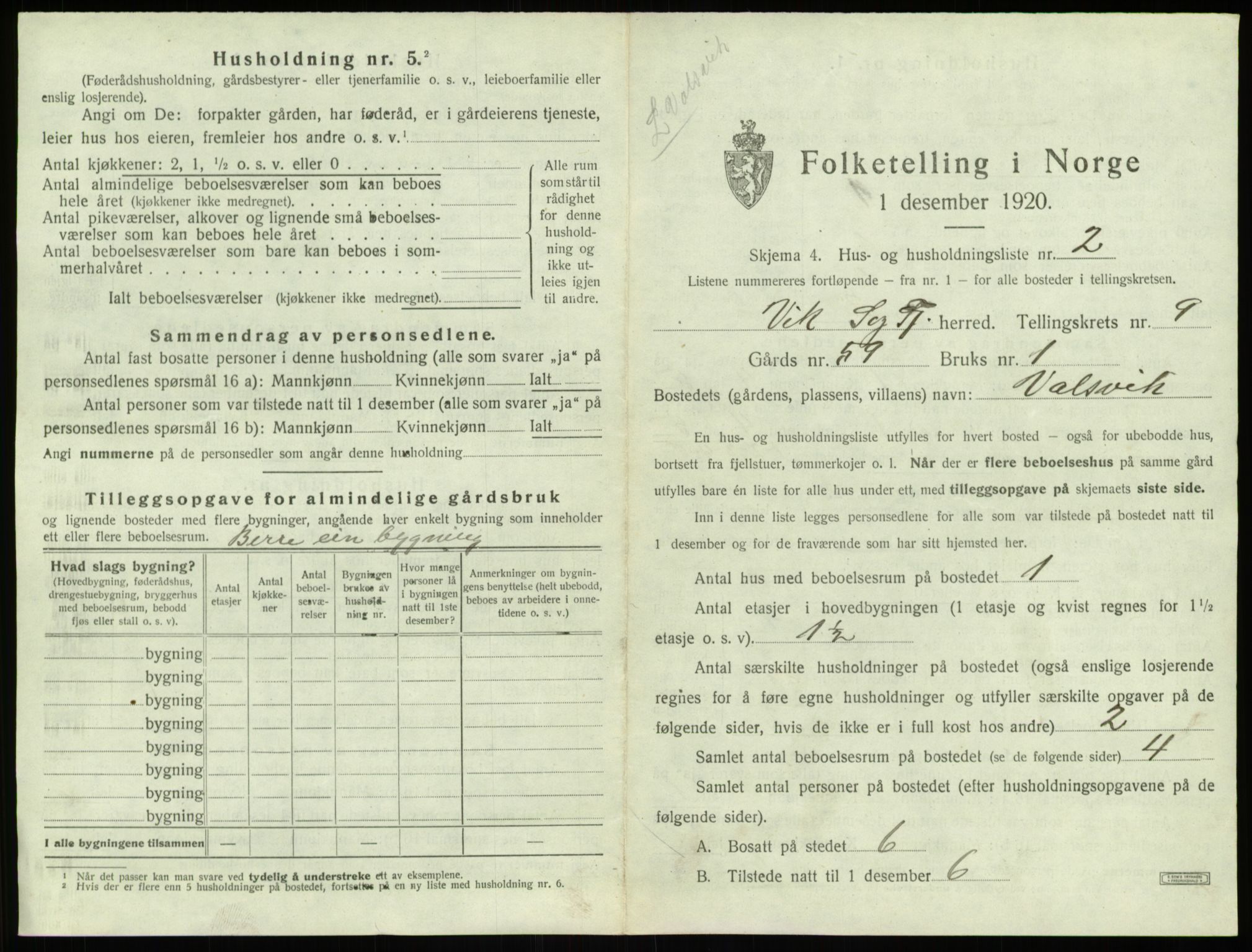 SAB, 1920 census for Vik, 1920, p. 902